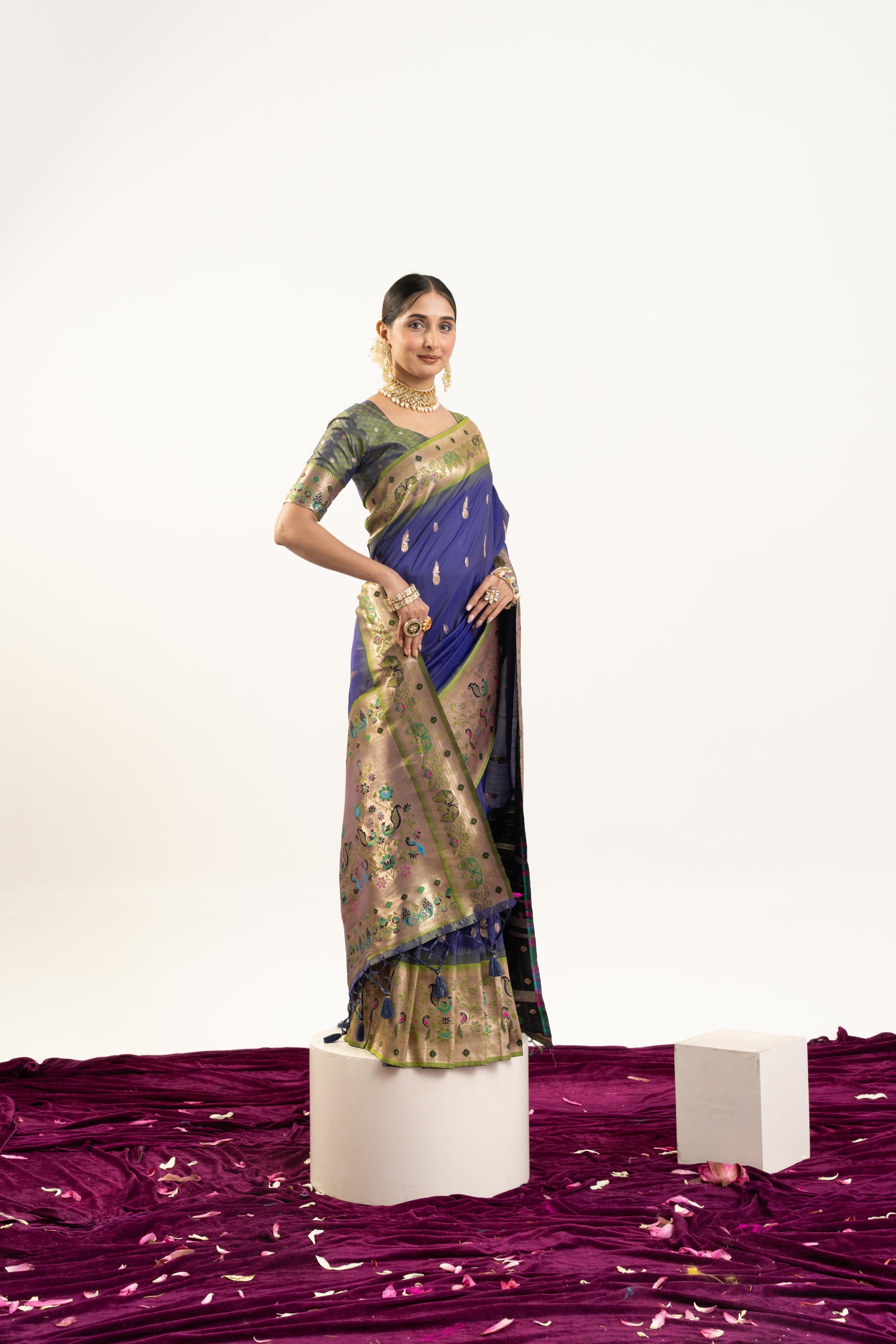 Royal Blue Banarasi Silk Paithani Saree