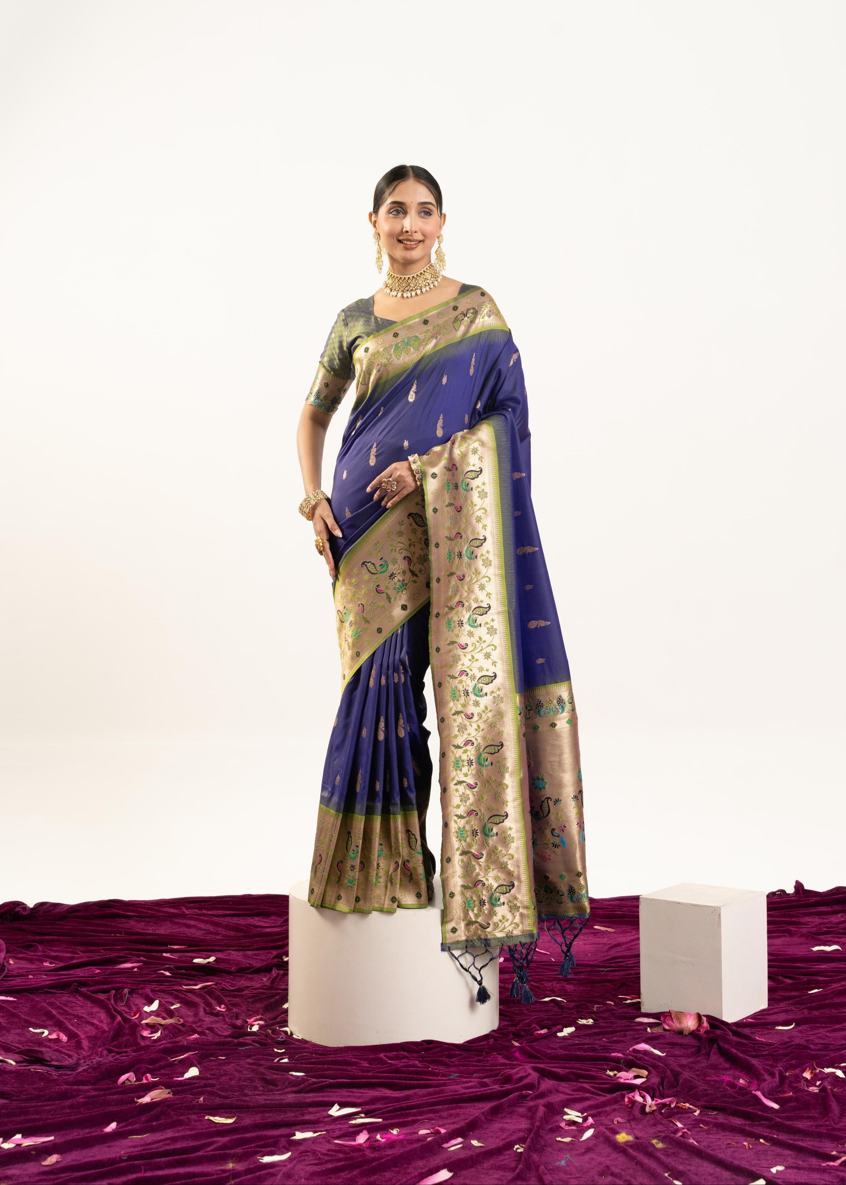 Royal Blue Banarasi Silk Paithani Saree