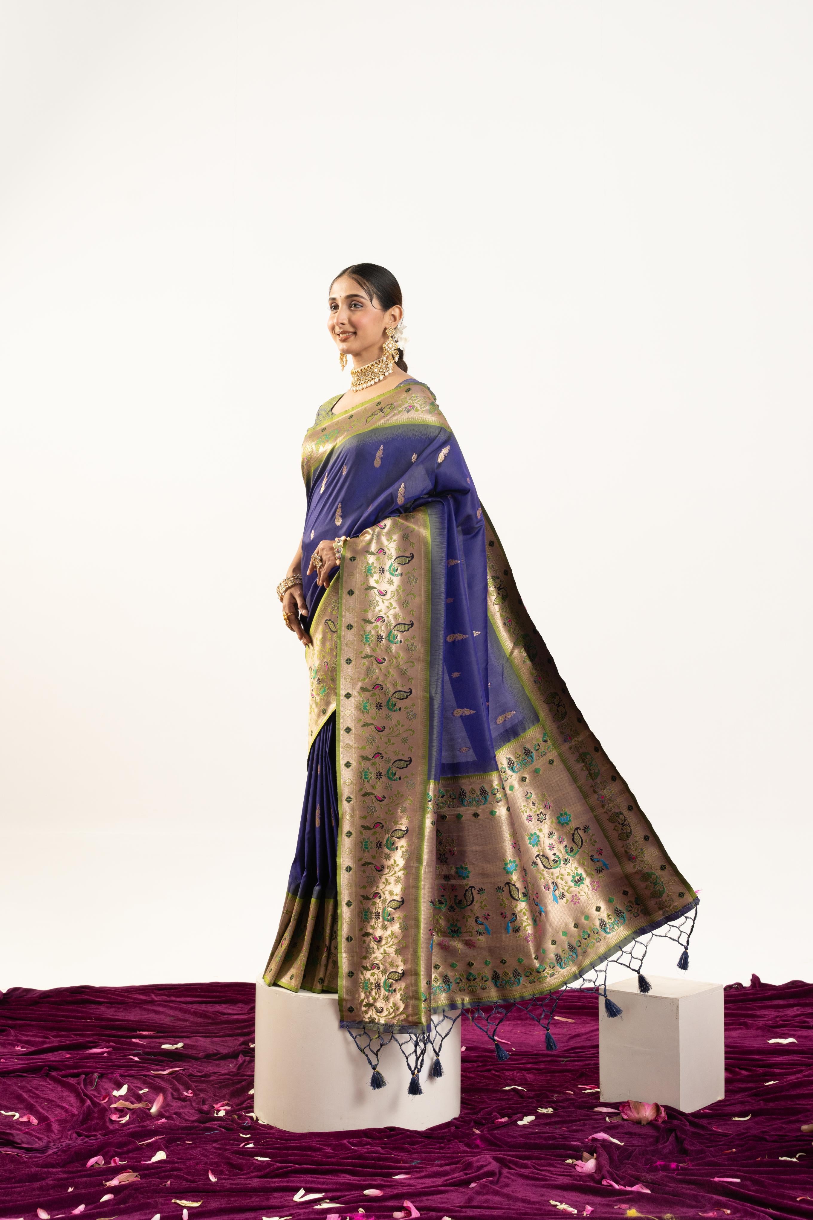 Royal Blue Banarasi Silk Paithani Saree