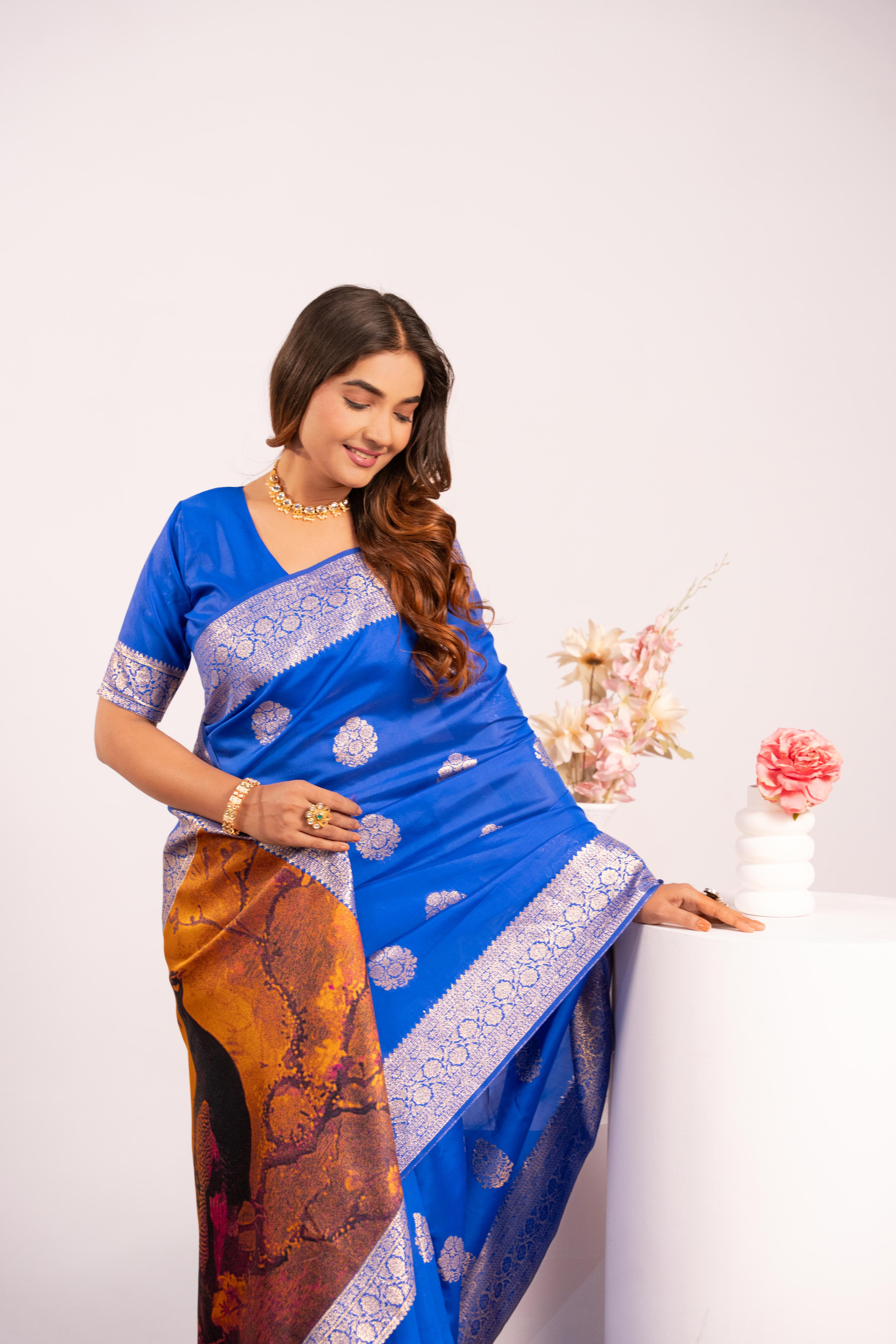Royal Blue Soft Banarasi Silk Saree