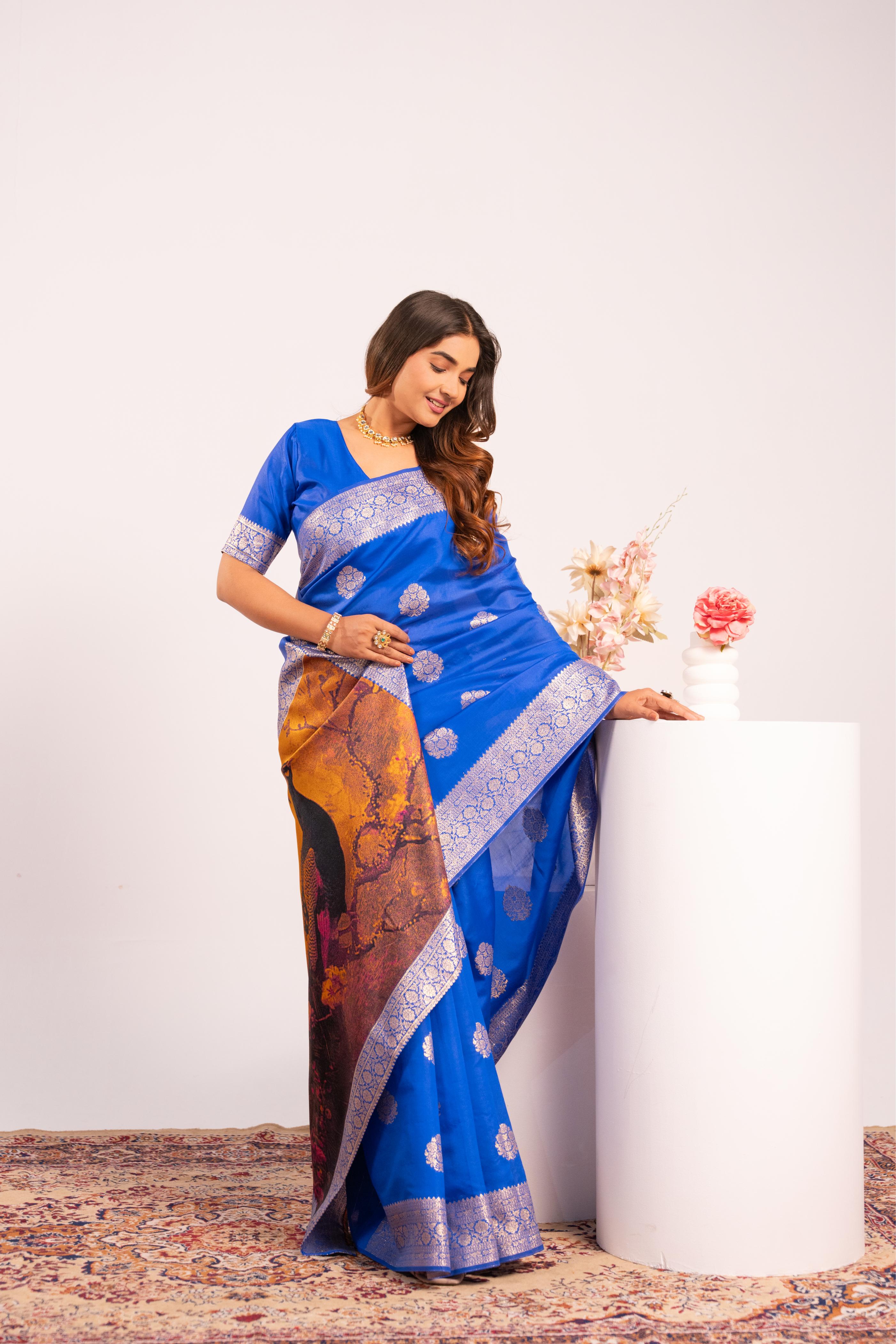 Royal Blue Soft Banarasi Silk Saree
