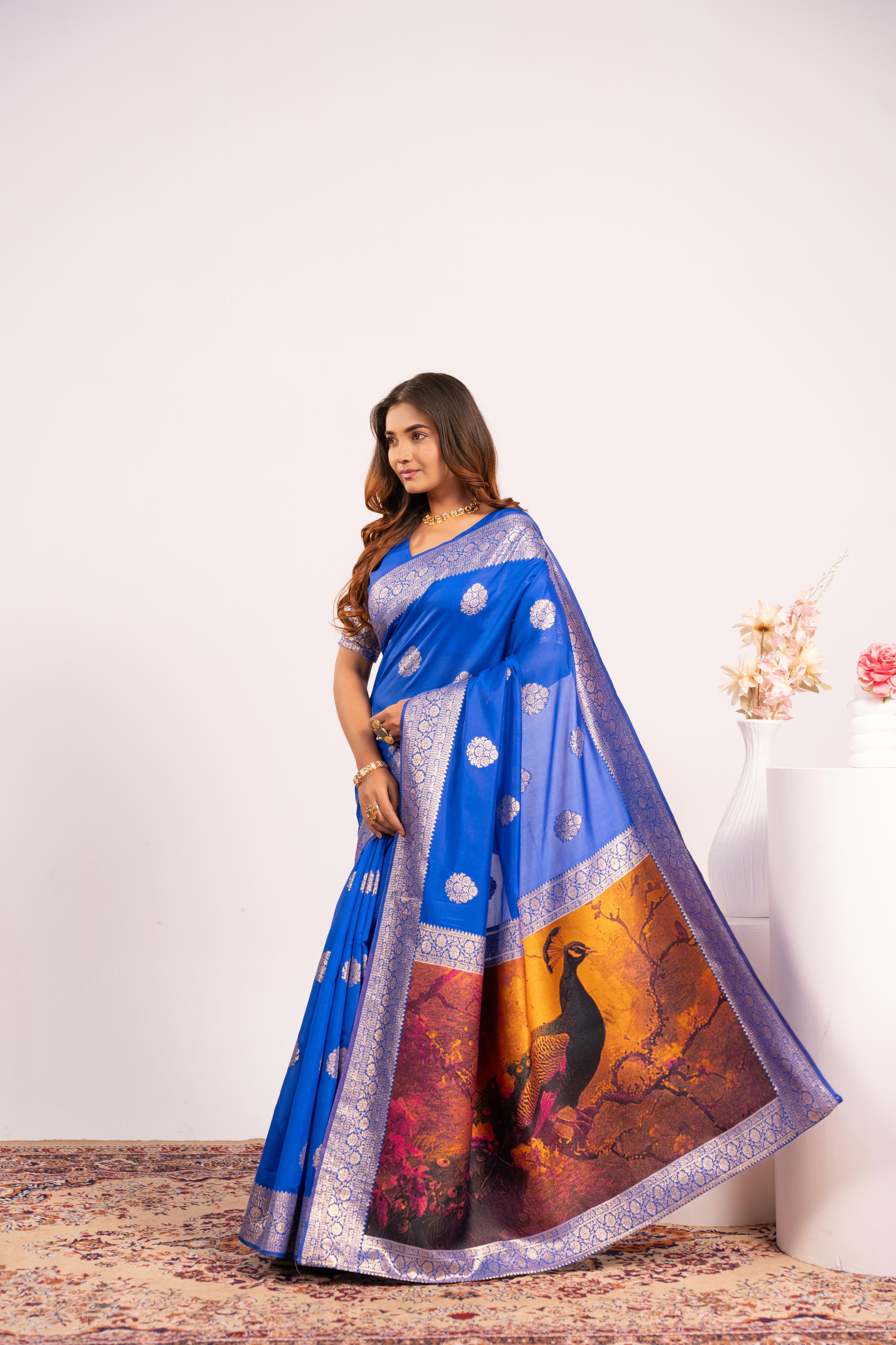 Royal Blue Soft Banarasi Silk Saree