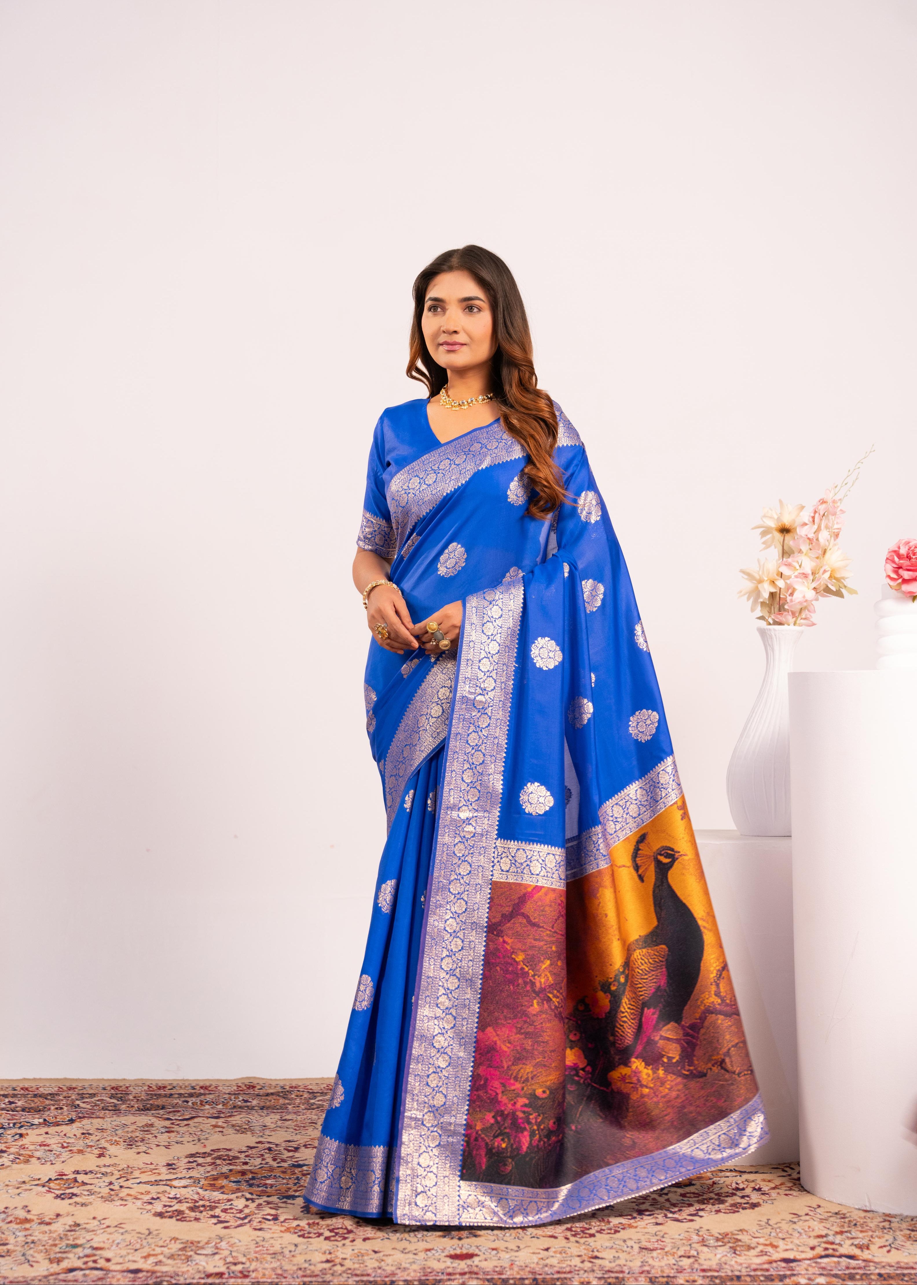 Royal Blue Soft Banarasi Silk Saree