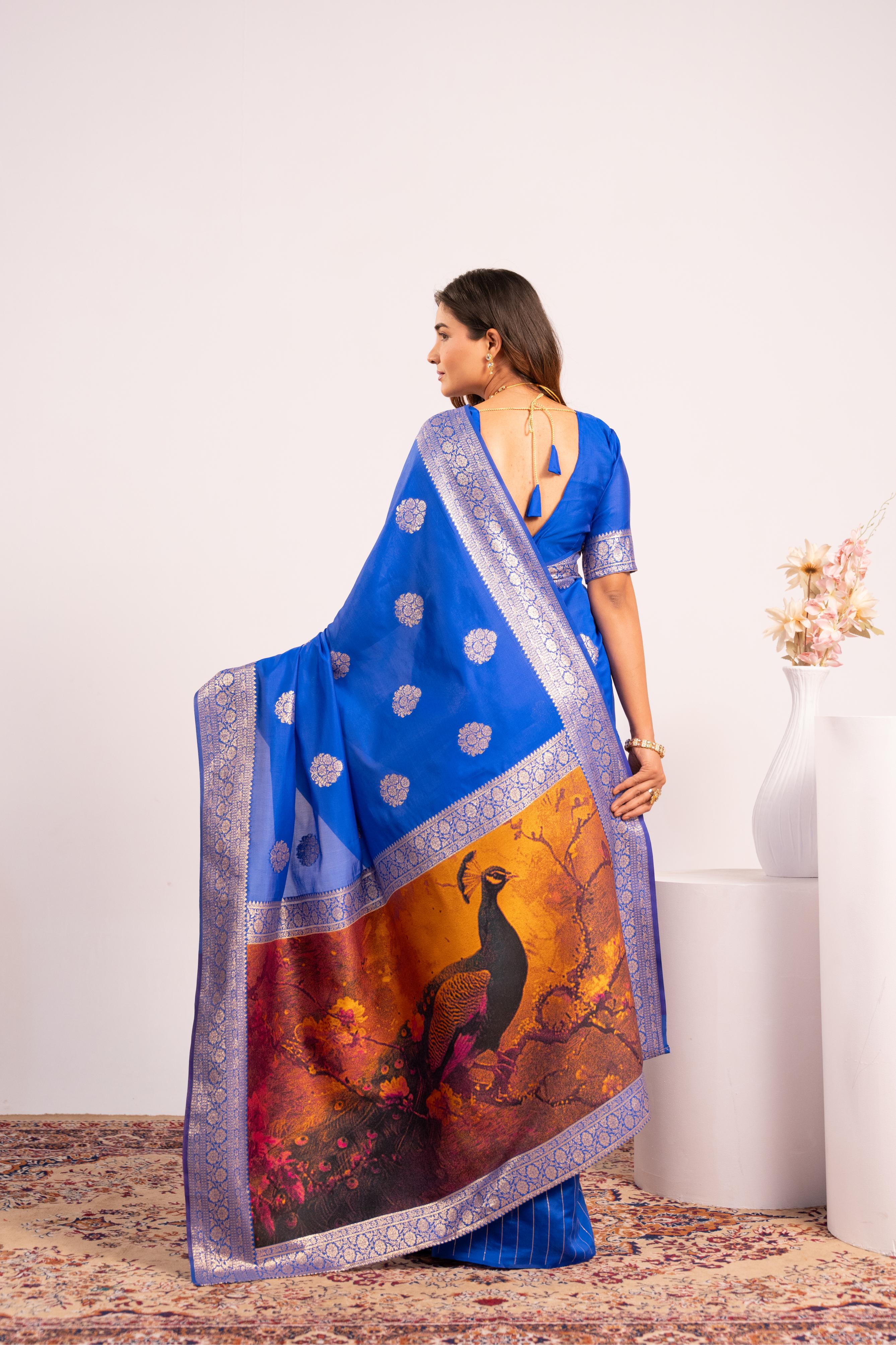 Royal Blue Soft Banarasi Silk Saree
