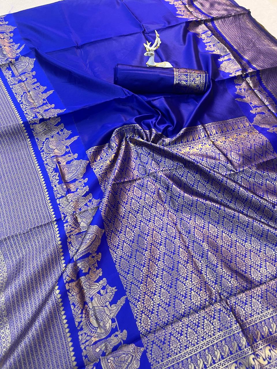 Royal Blue Traditional Lichi Silk Saree