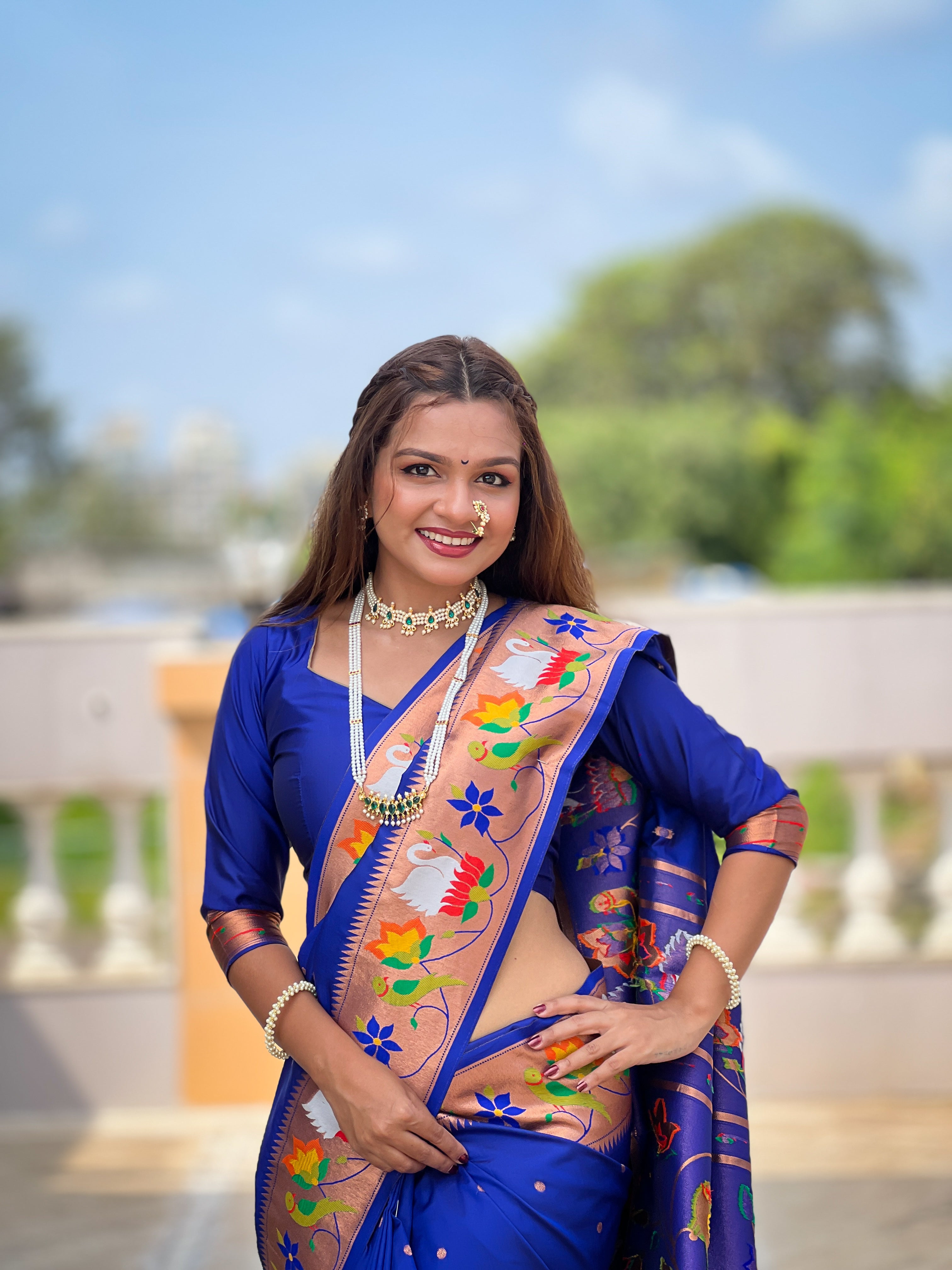 Royal Blue Wedding Wear Soft Paithani Silk Saree