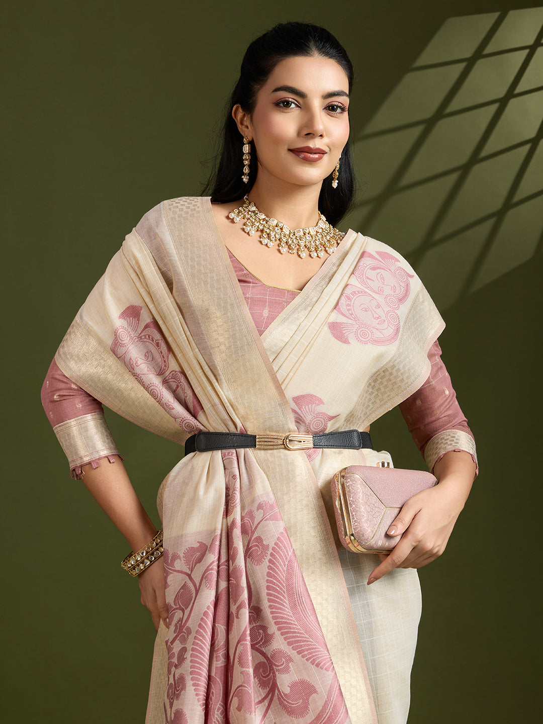 Ruby Pink Muga Cotton Saree