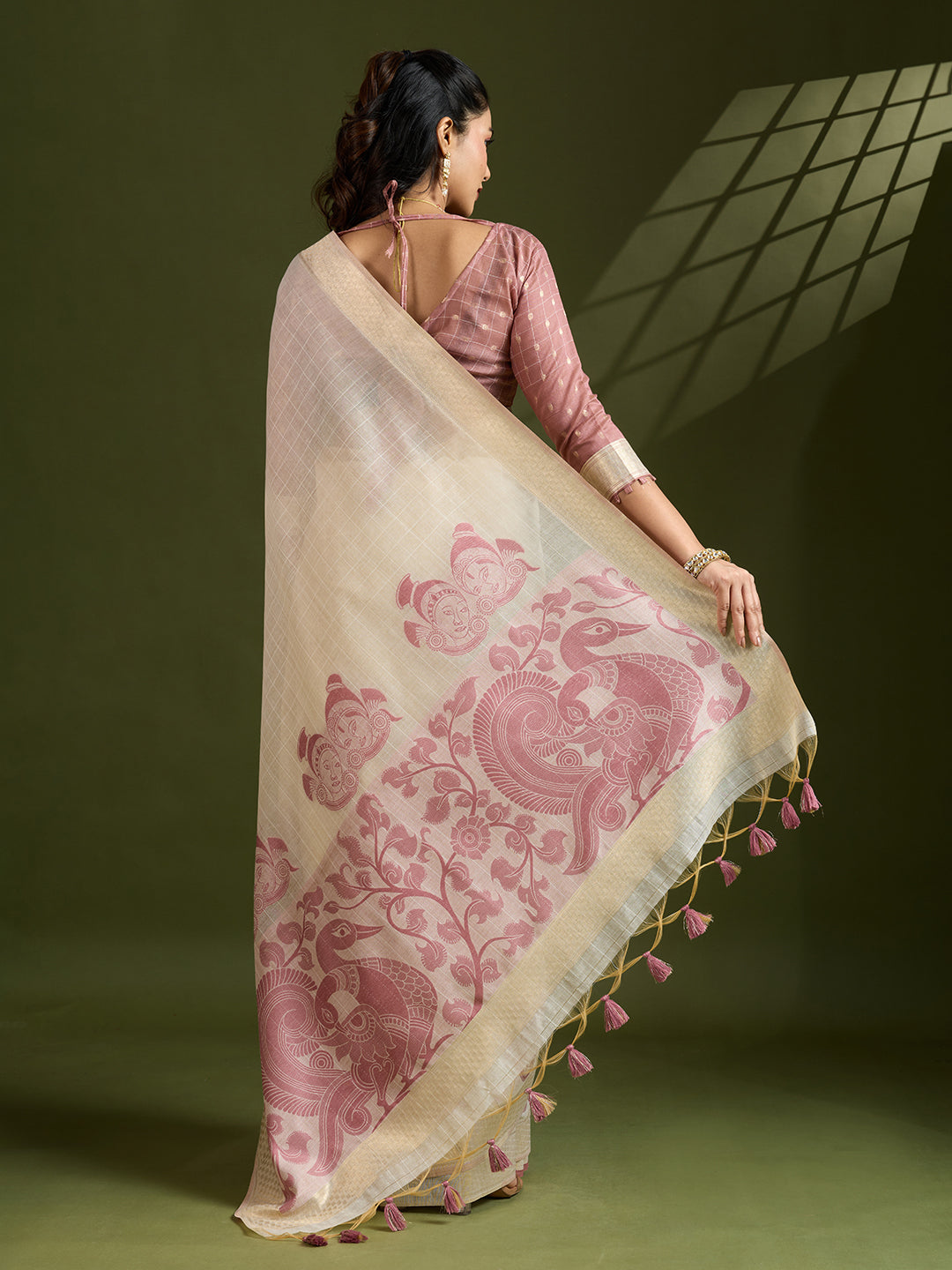 Ruby Pink Muga Cotton Saree