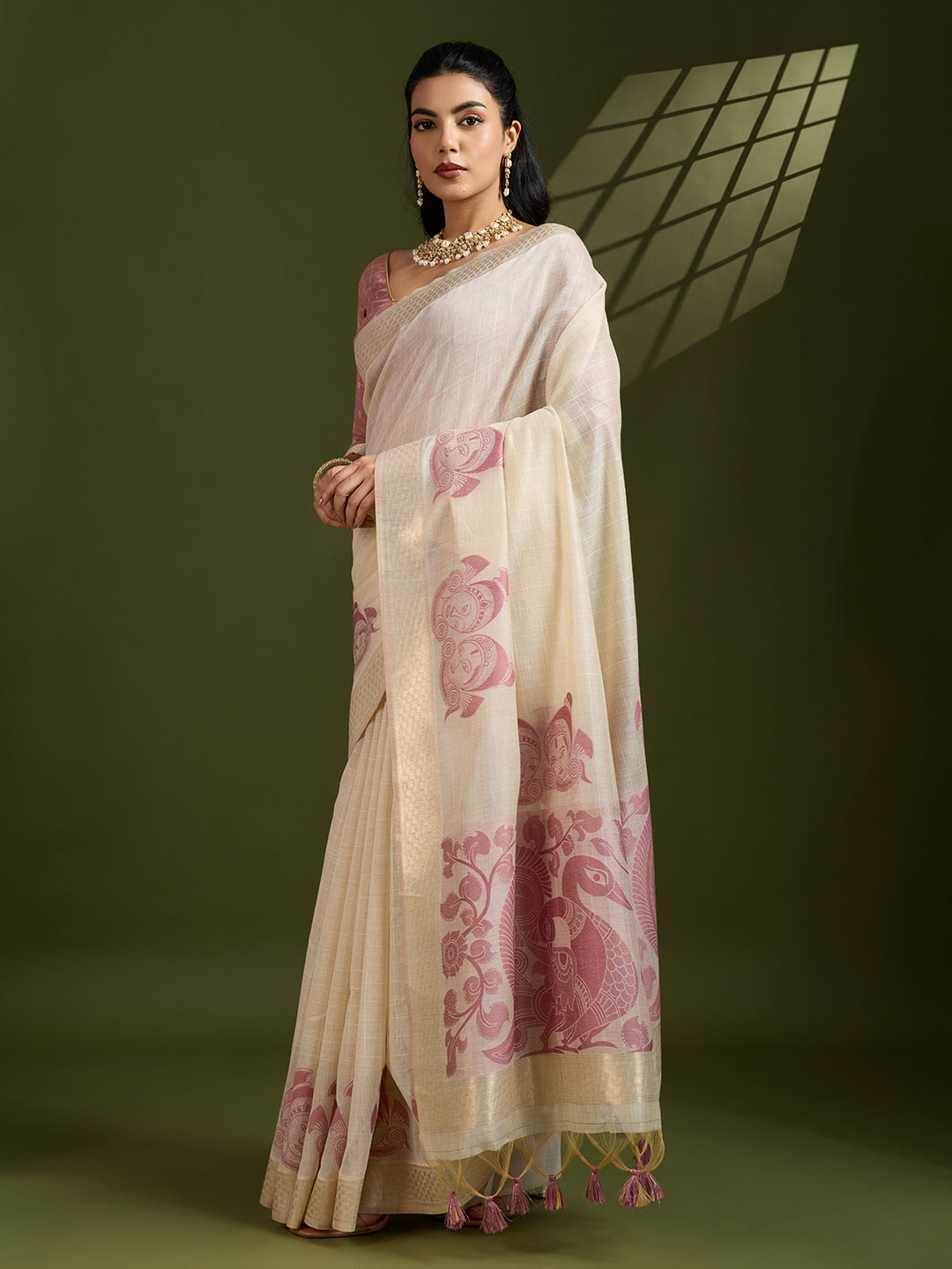 Ruby Pink Muga Cotton Saree