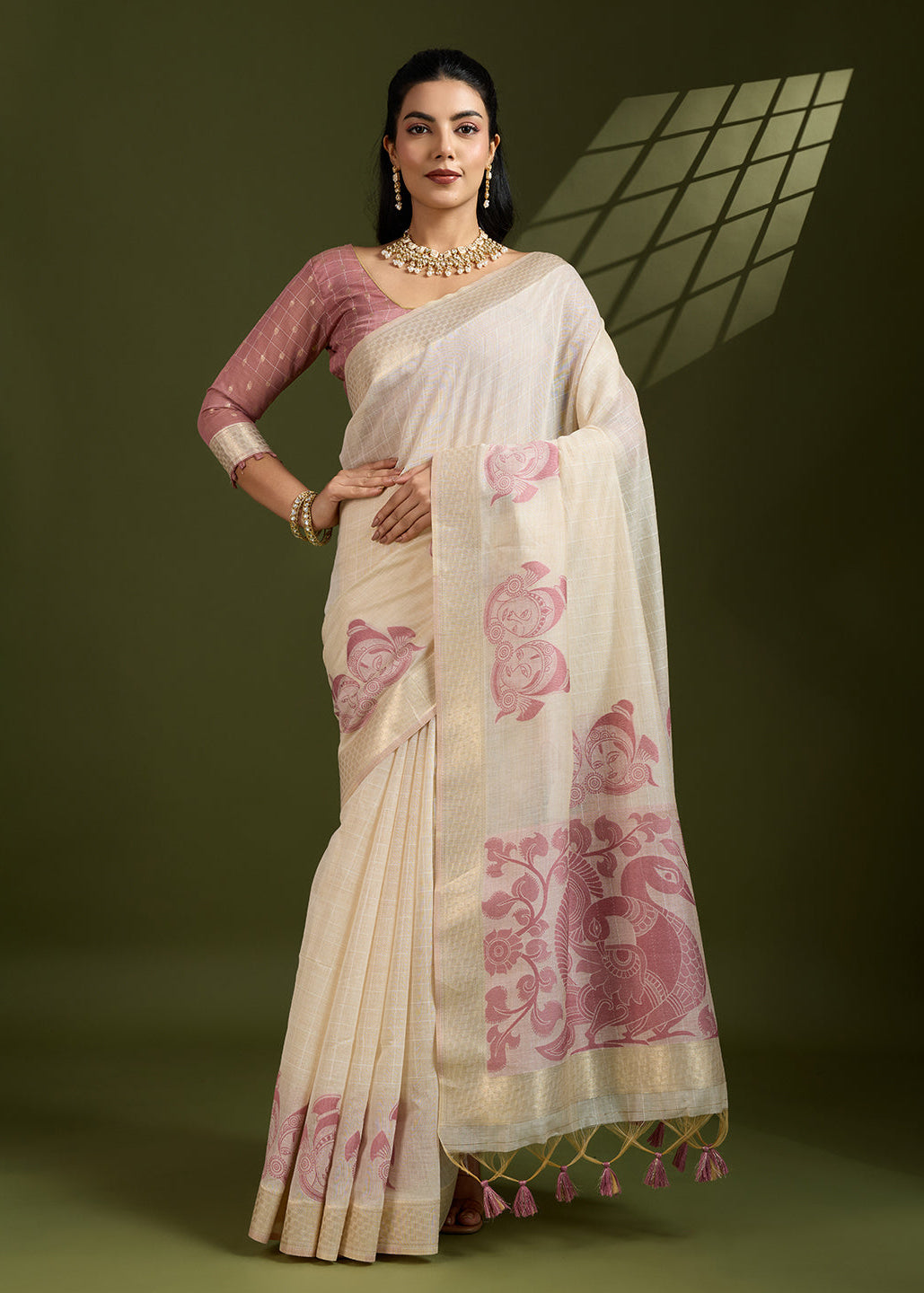 Ruby Pink Muga Cotton Saree