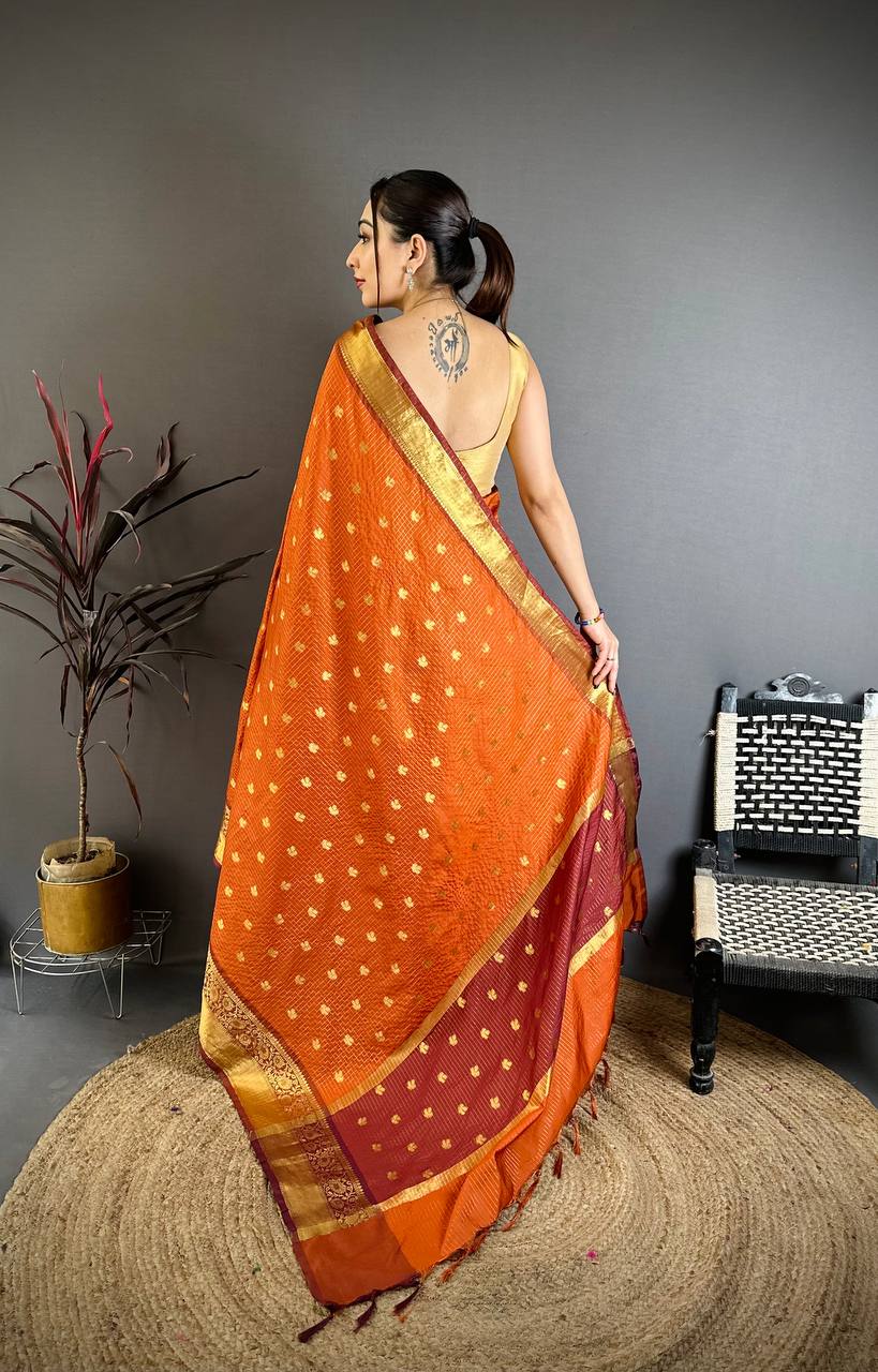 Rusty Orange Banarasi Soft Tissue Silk Saree