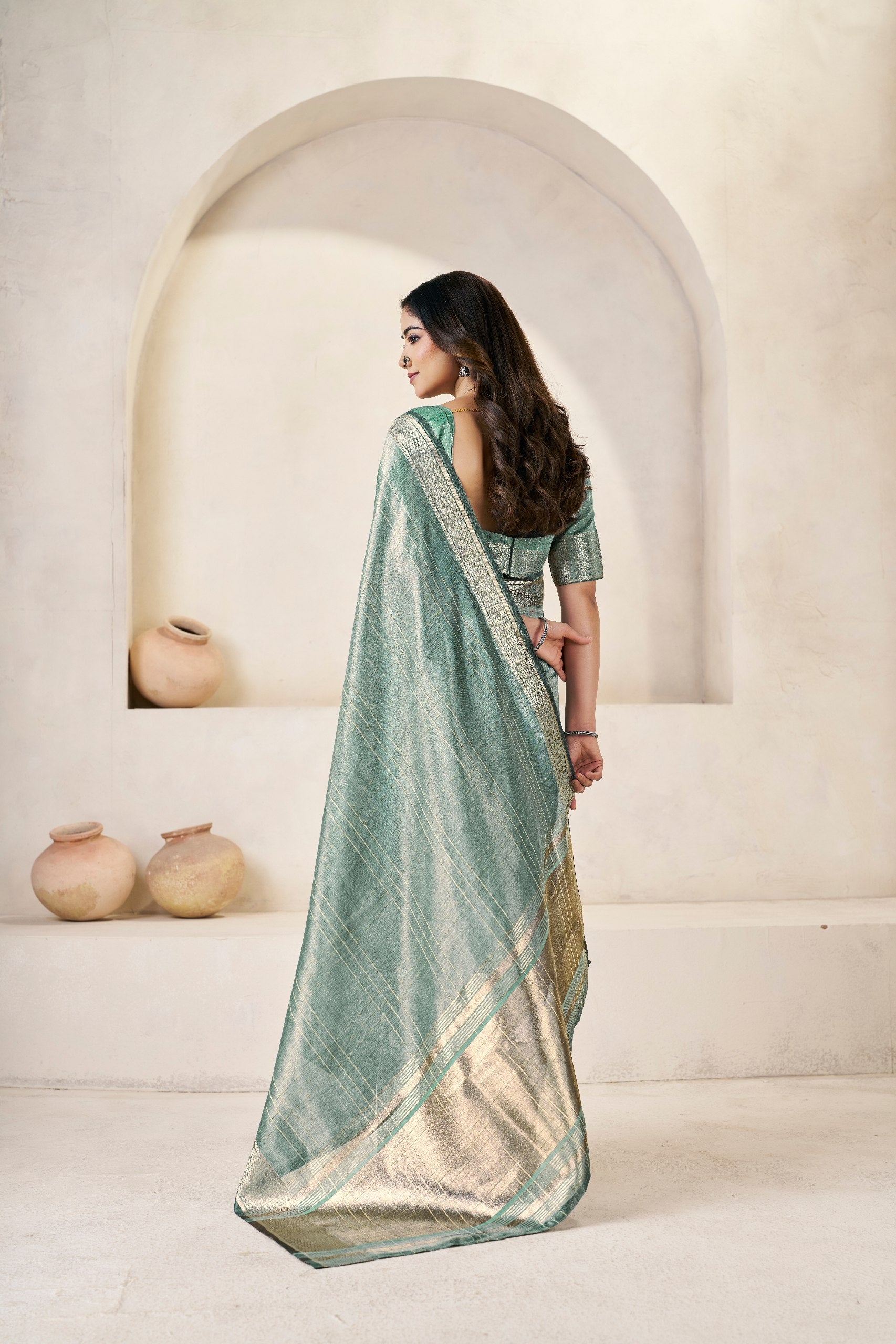 Sage Green Soft Linen Cotton Silk Saree