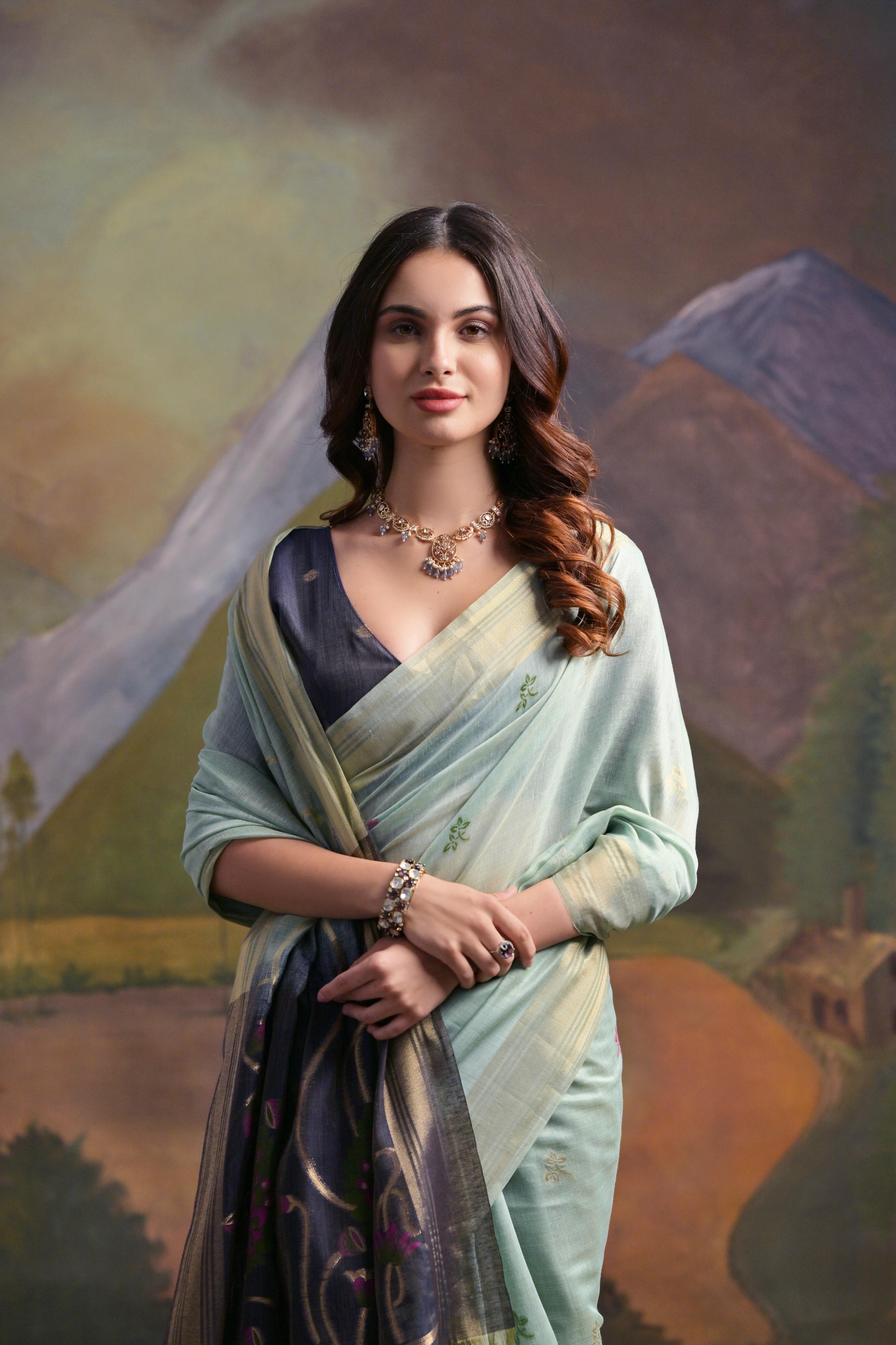 Sage Green Soft Muga Silk Saree