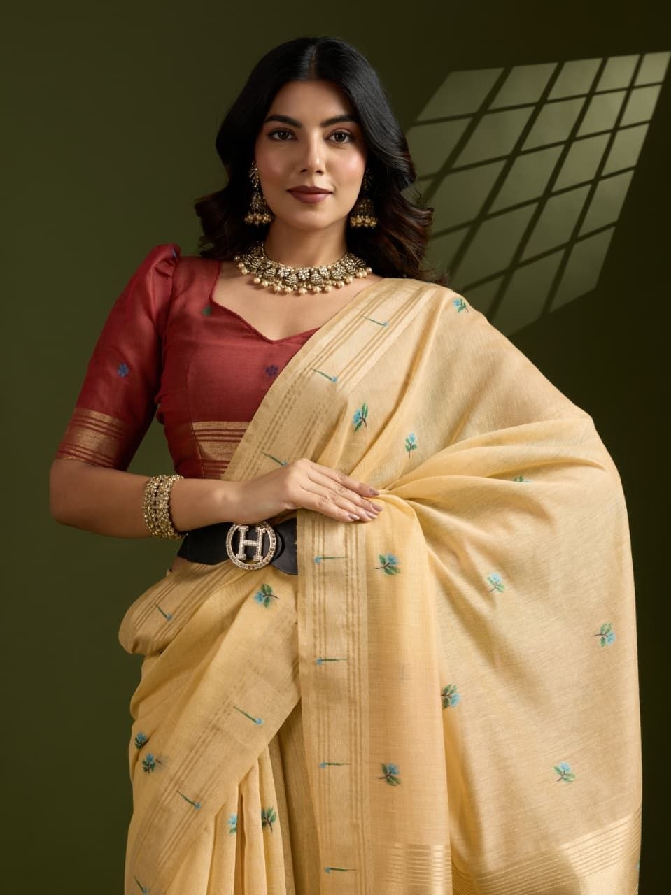 Sandy Brown Muga Cotton Paithani Saree