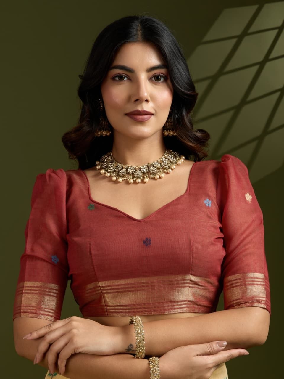 Sandy Brown Muga Cotton Paithani Saree