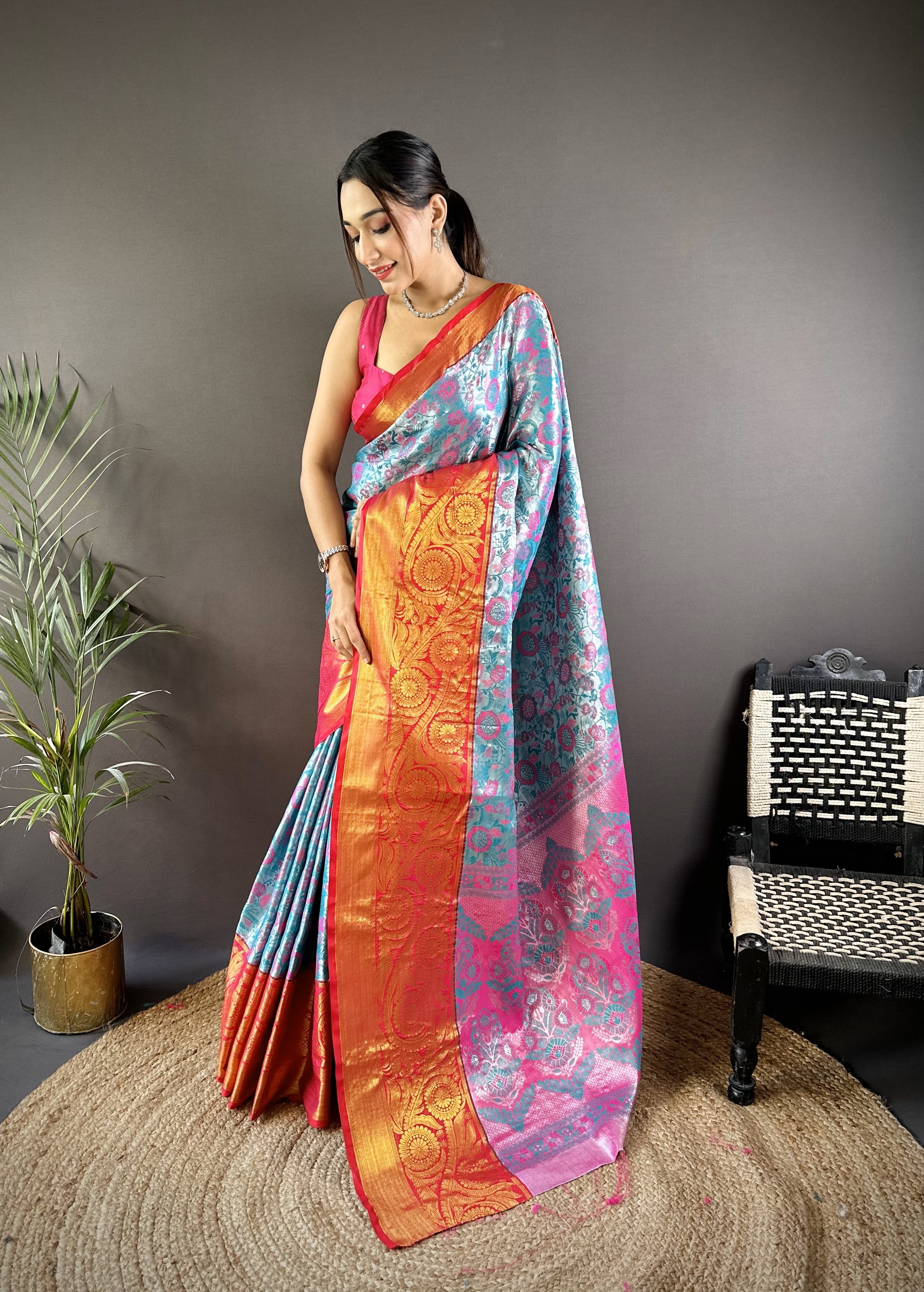 Sea Green Kanjivaram Tissue Silk Saree