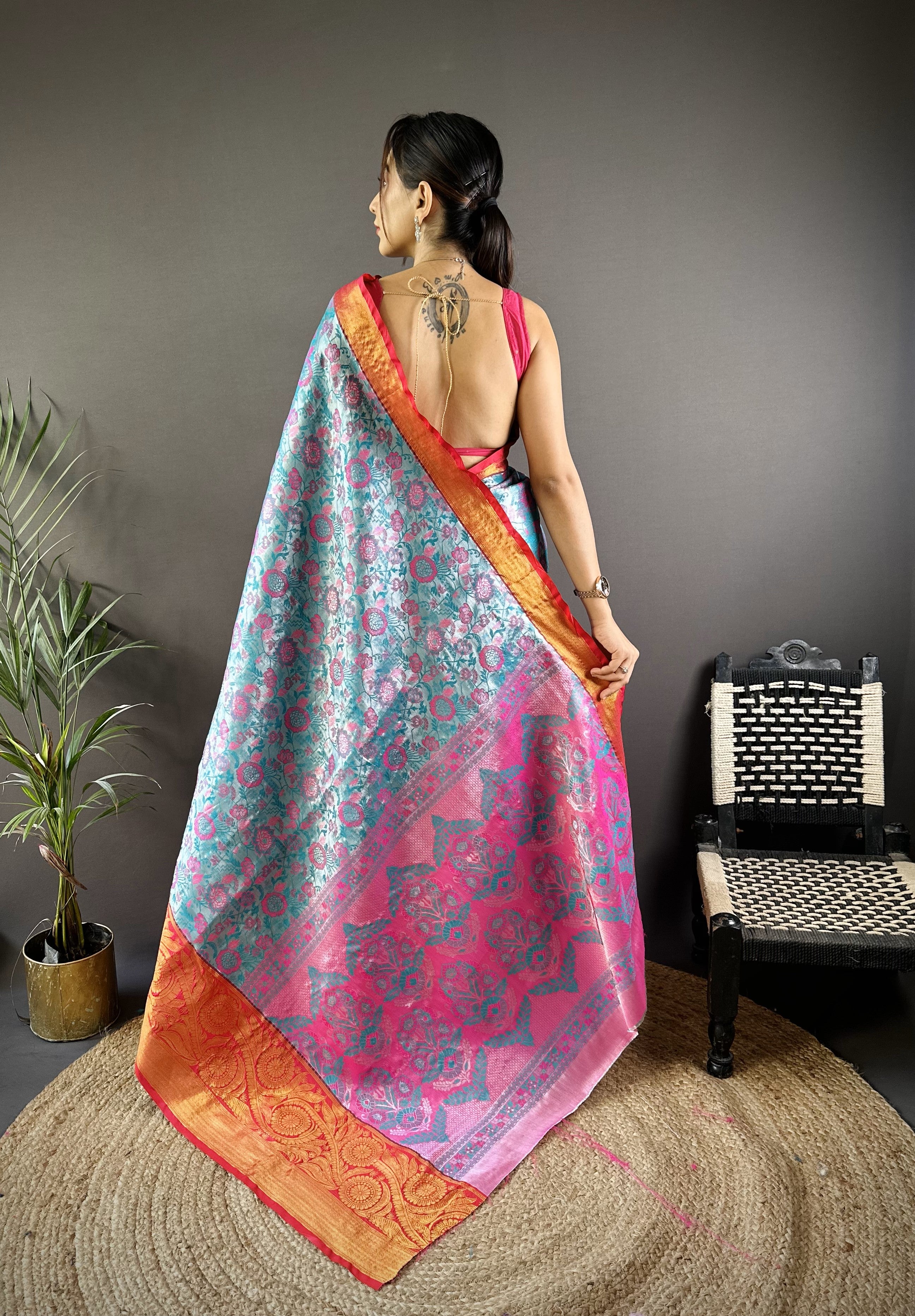 Sea Green Kanjivaram Tissue Silk Saree
