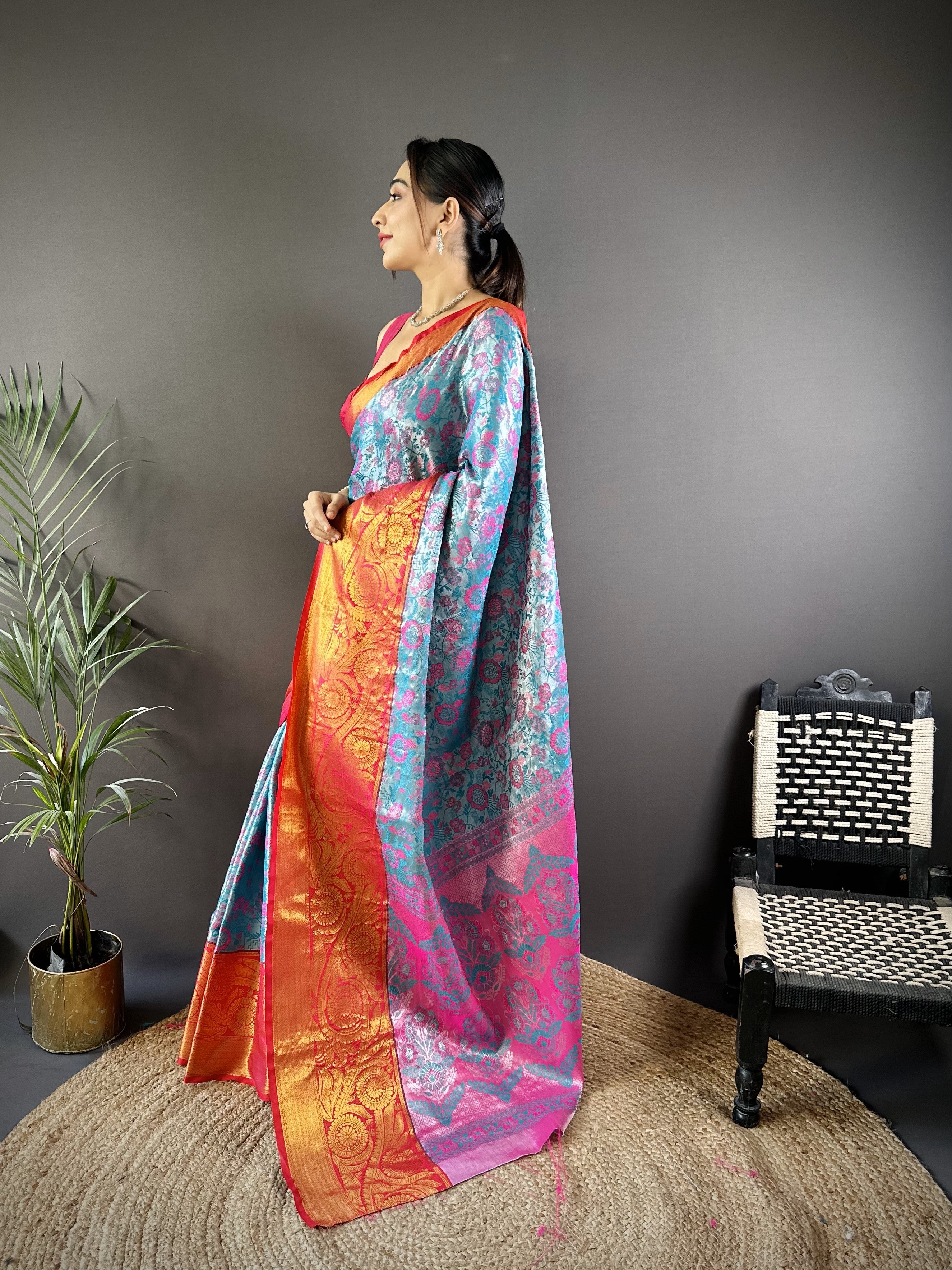 Sea Green Kanjivaram Tissue Silk Saree