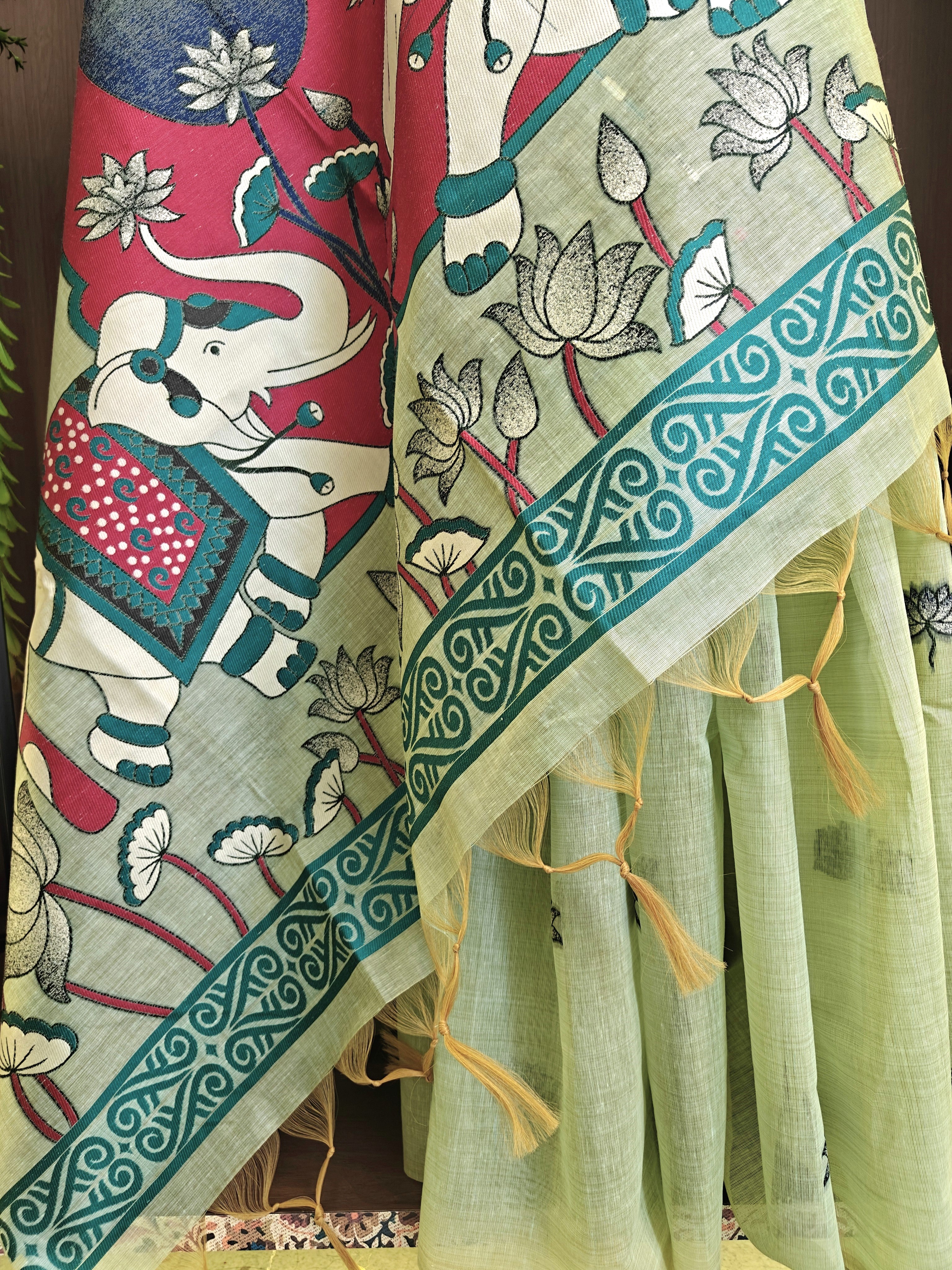 Sea Green Rajwadi Woven Muga Cotton Saree