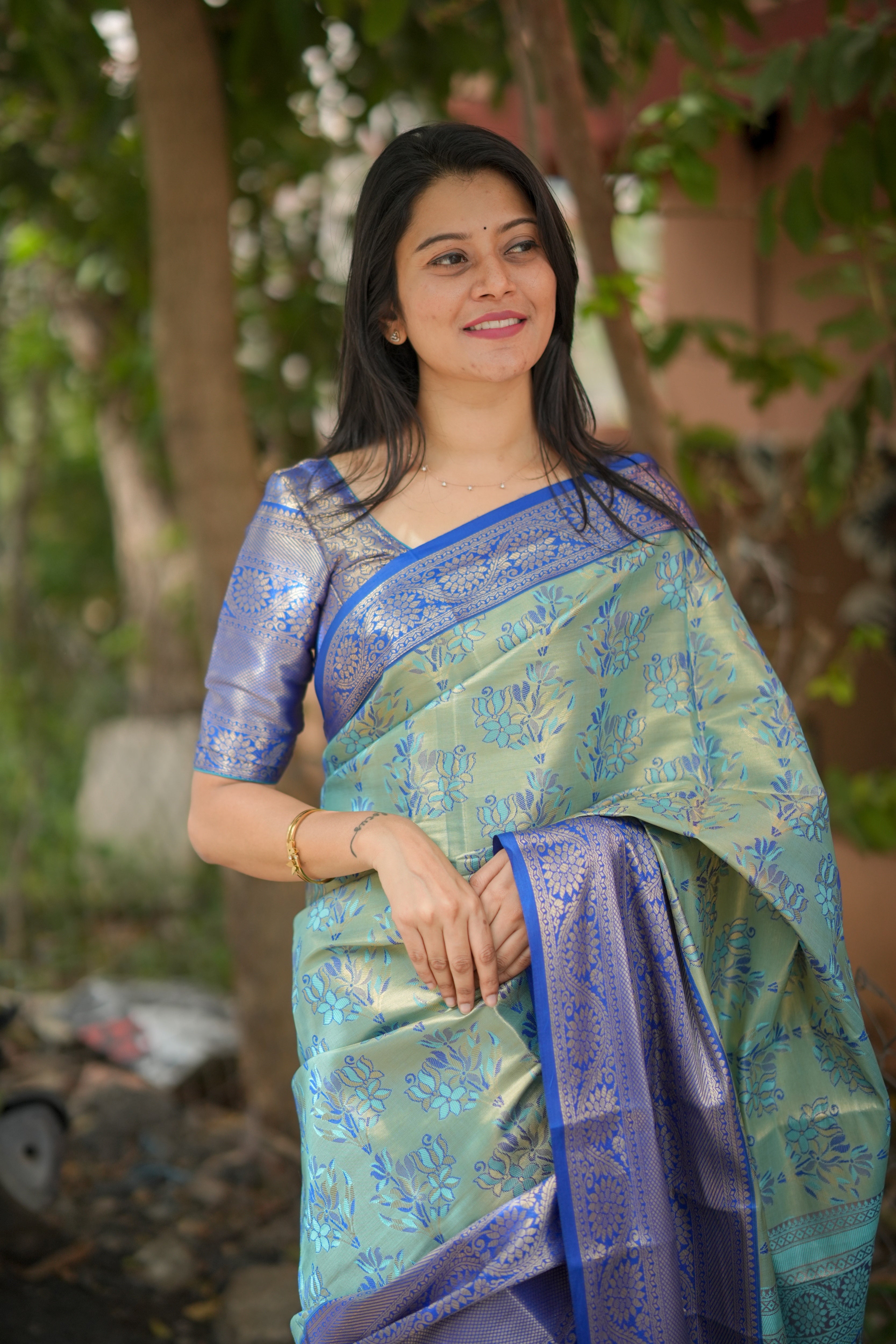 Sky Blue Kanjivaram Semi Silk Saree