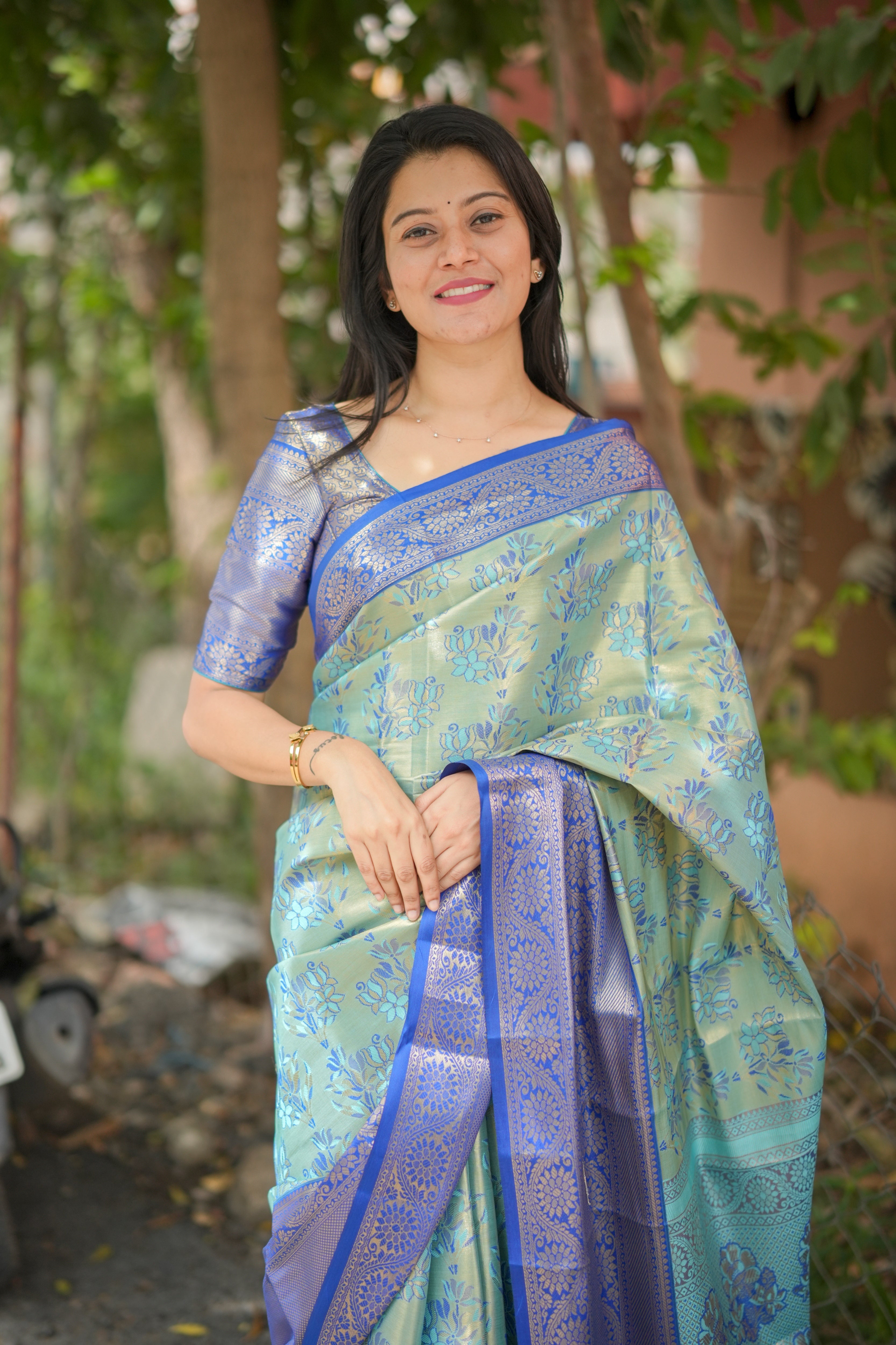 Sky Blue Kanjivaram Semi Silk Saree