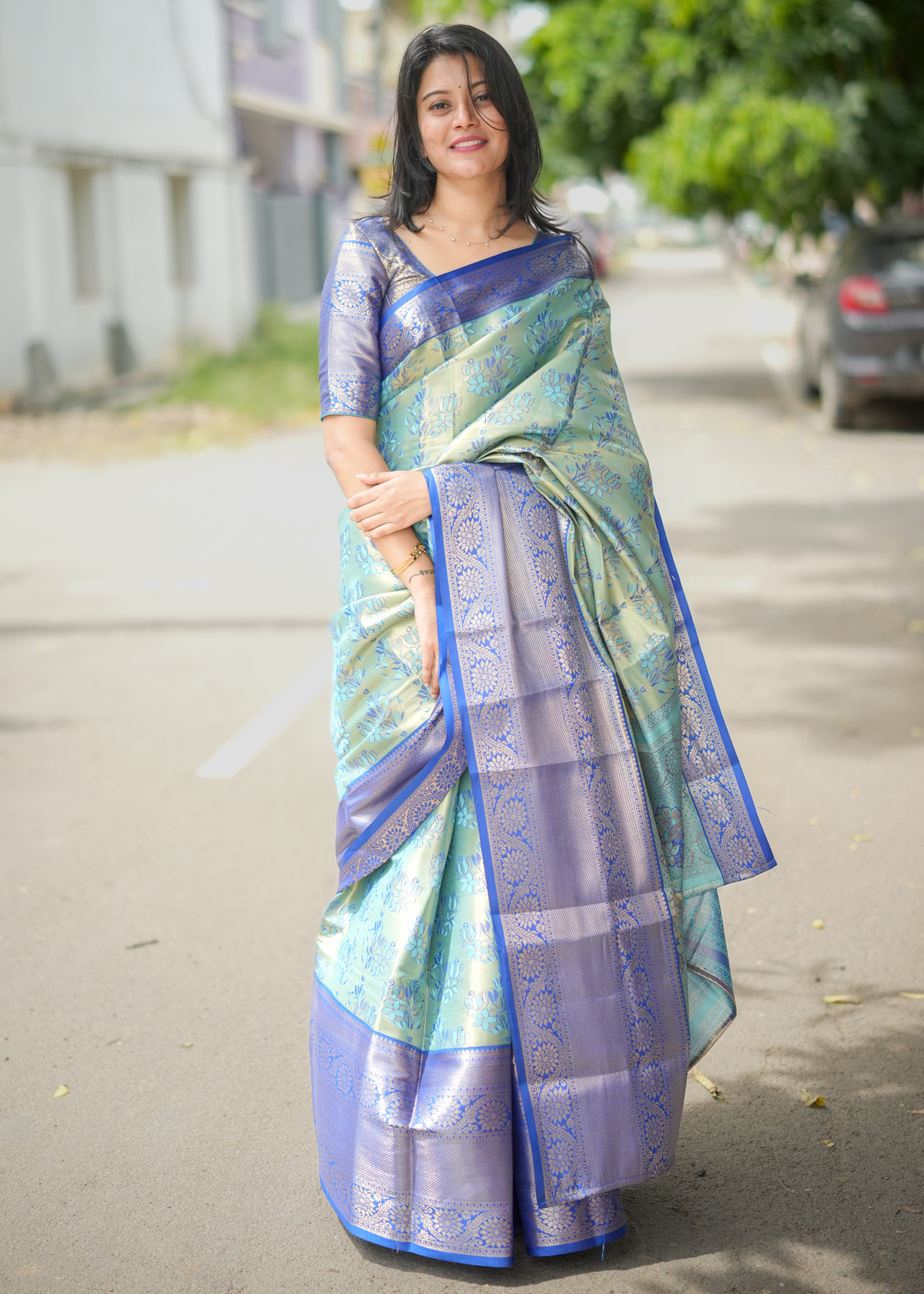 Sky Blue Kanjivaram Semi Silk Saree