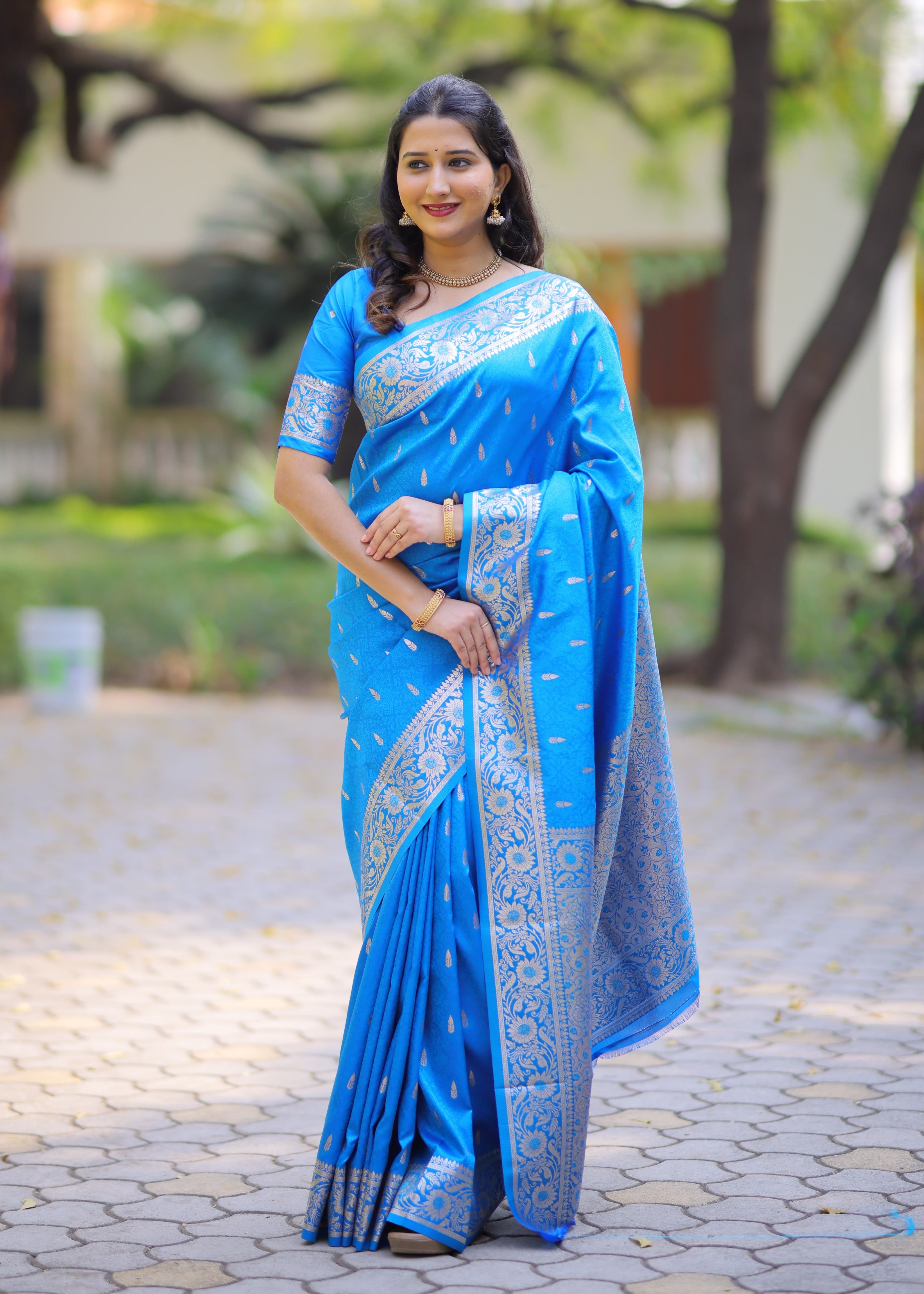 Sky Blue Pure Banarasi Silk Saree