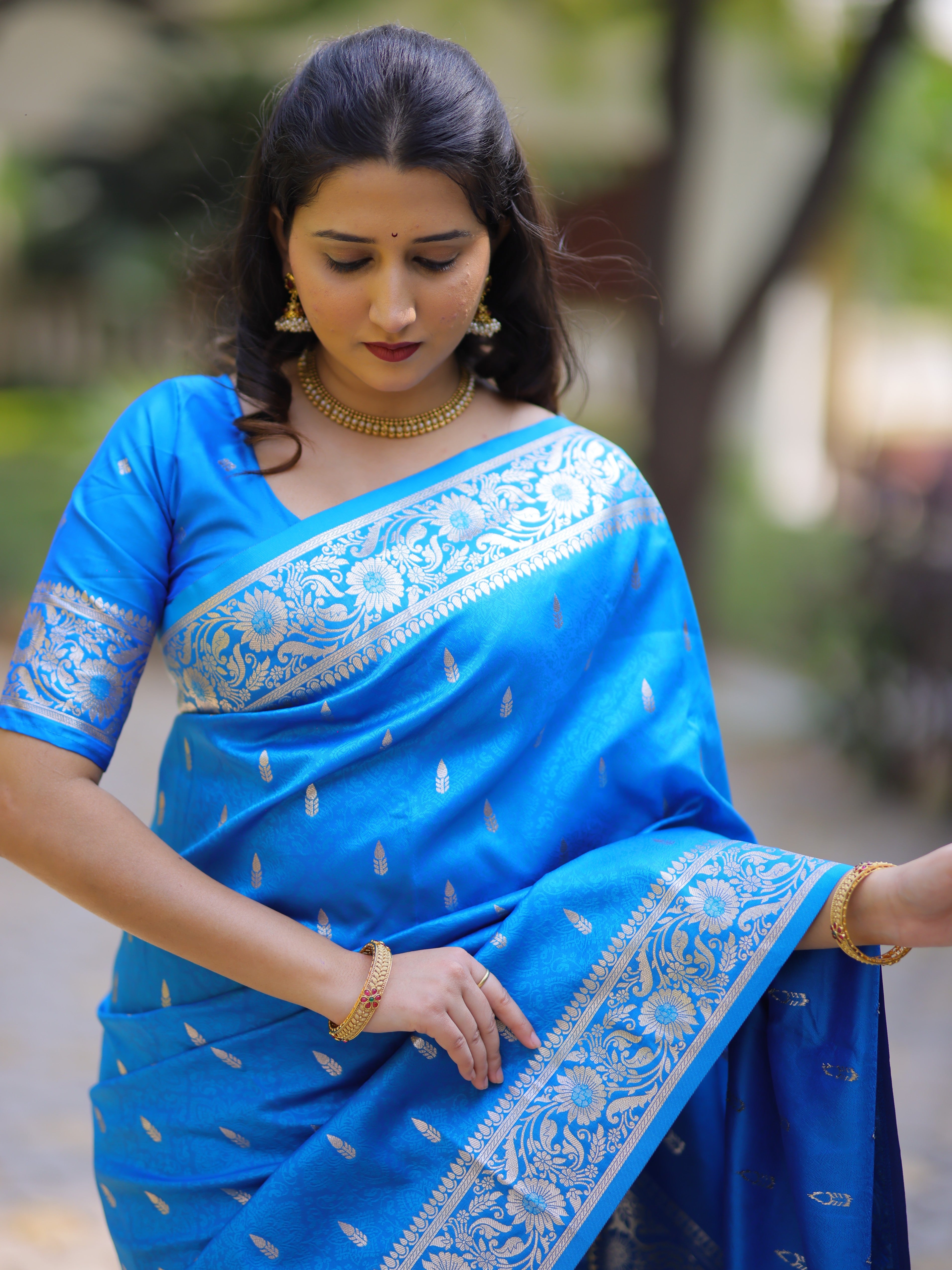 Sky Blue Pure Banarasi Silk Saree