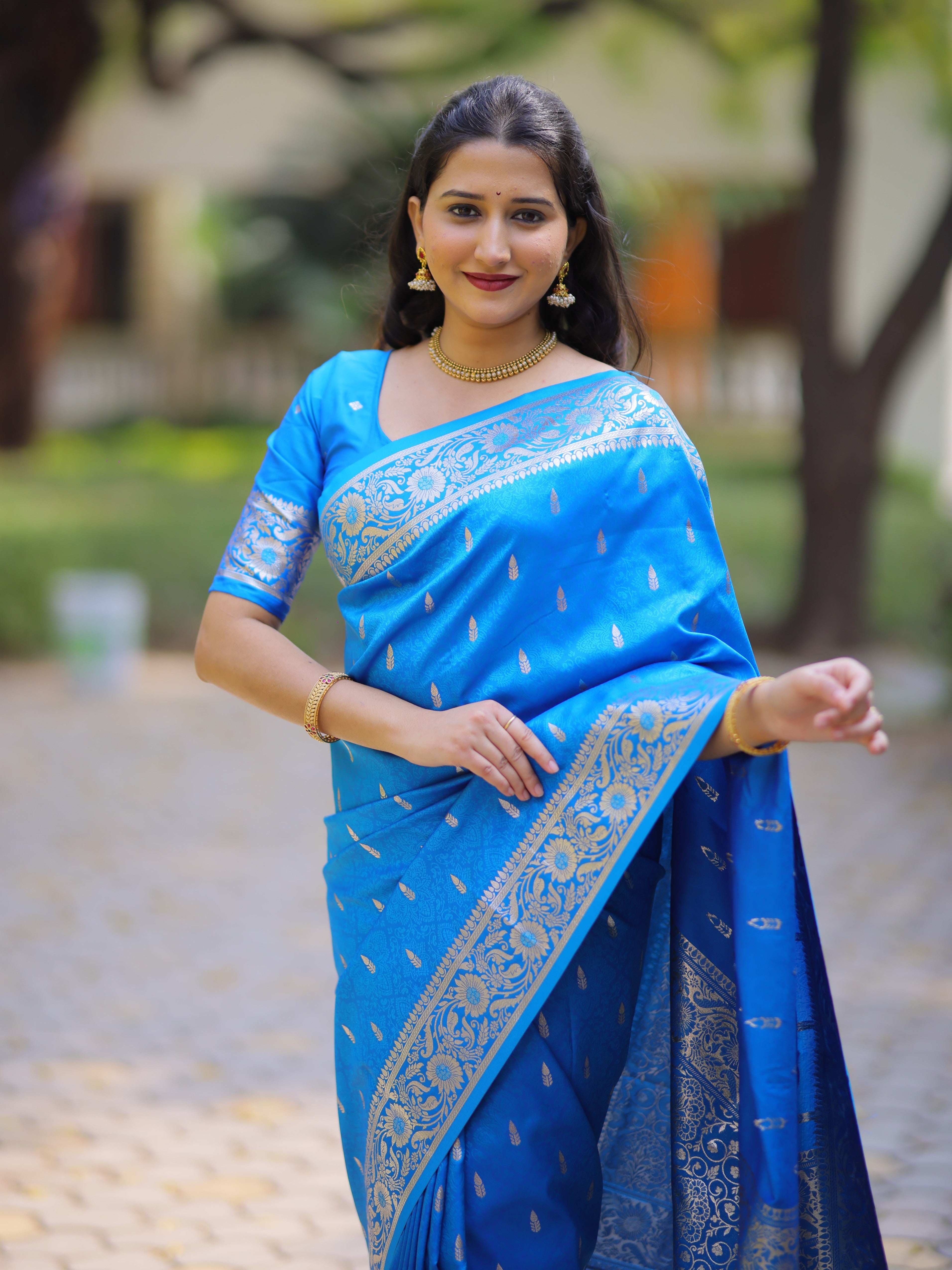 Sky Blue Pure Banarasi Silk Saree
