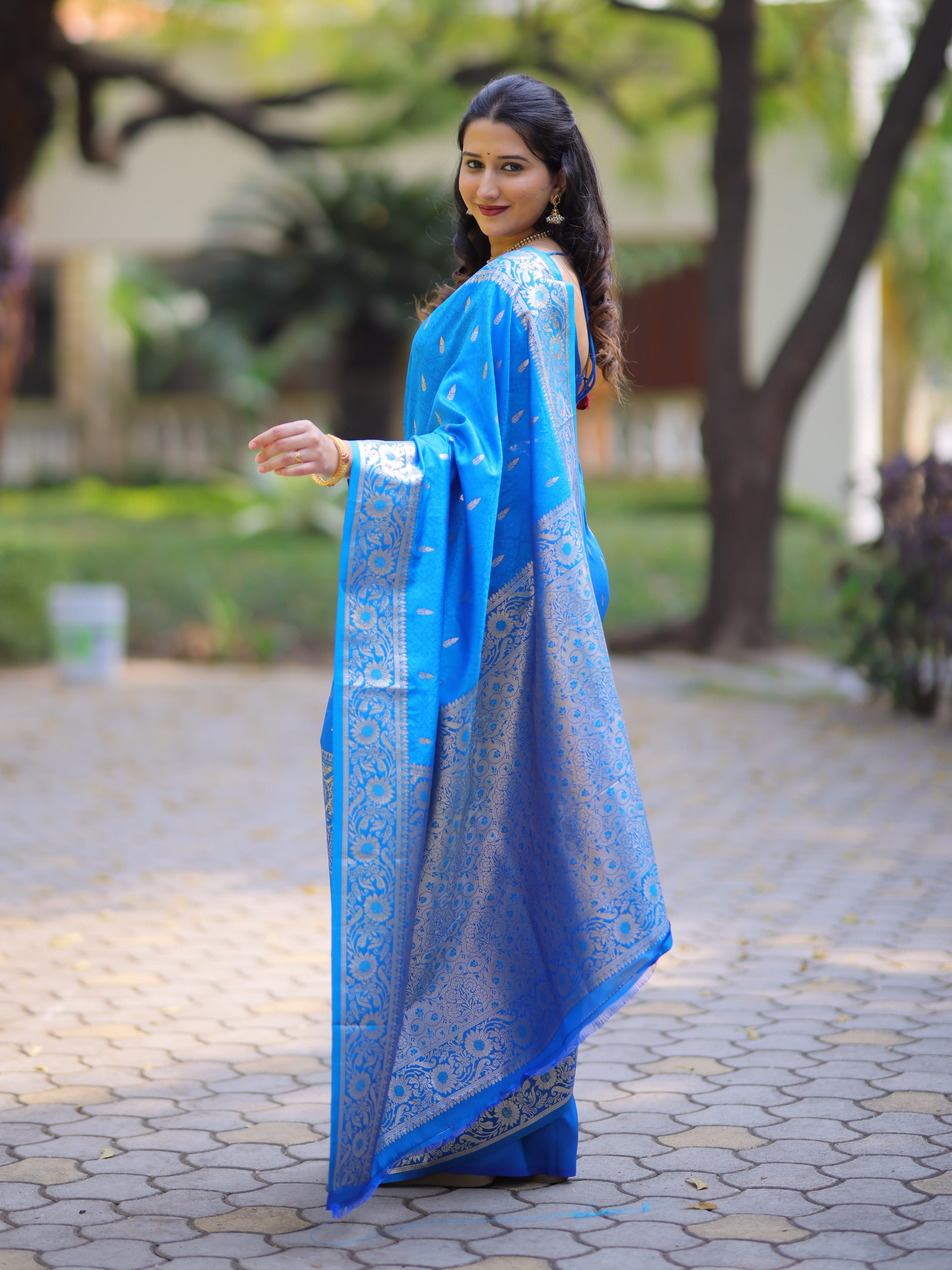 Sky Blue Pure Banarasi Silk Saree