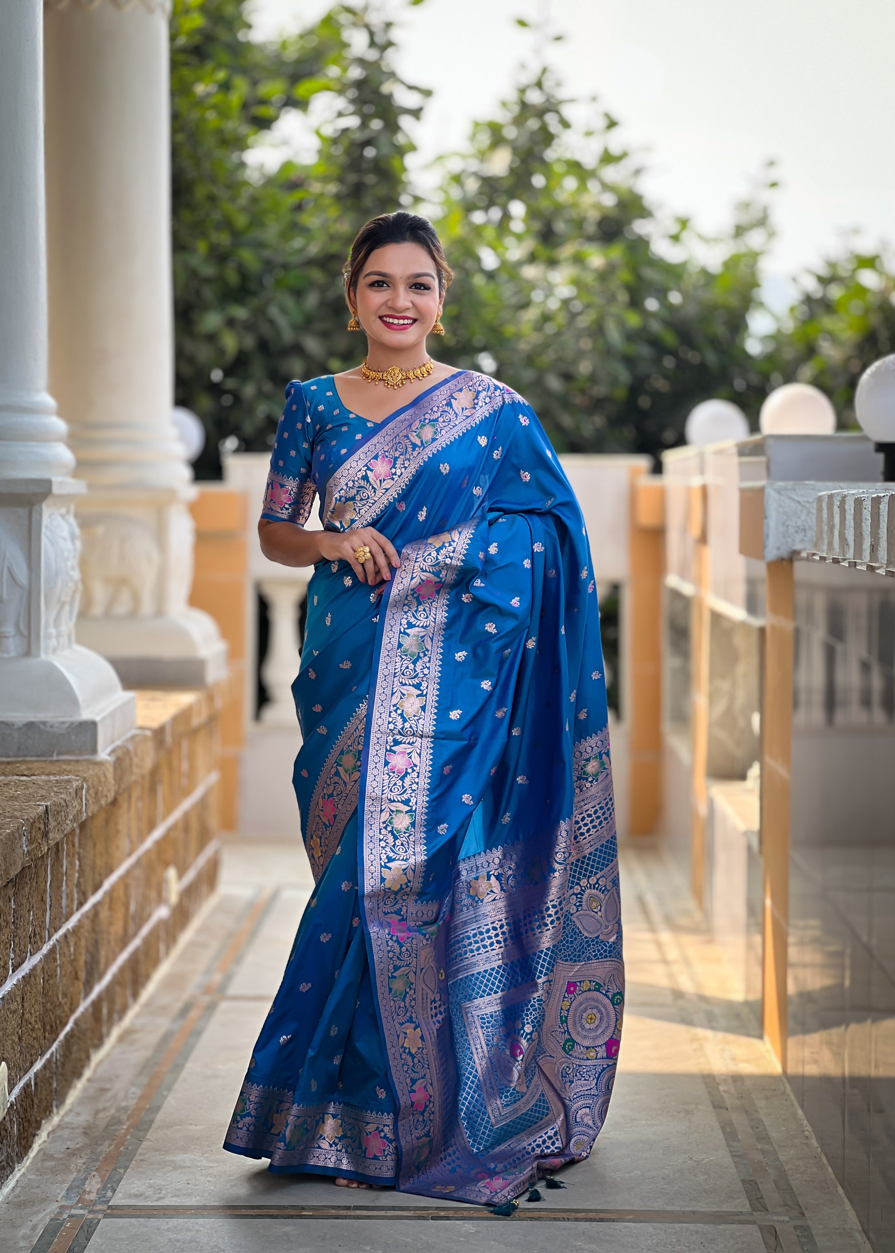 Sky Blue Soft Banarasi Silk Saree