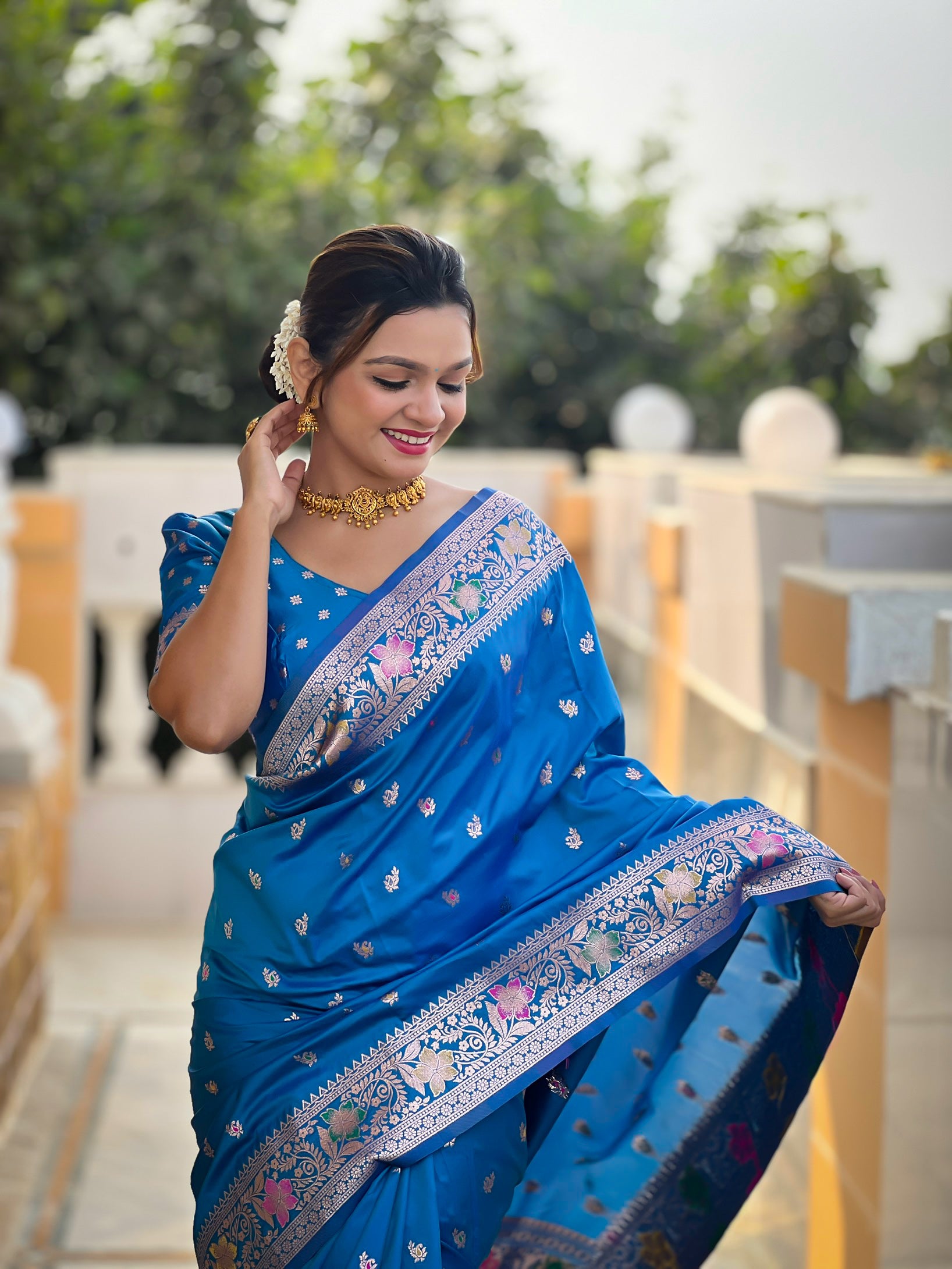 Sky Blue Soft Banarasi Silk Saree
