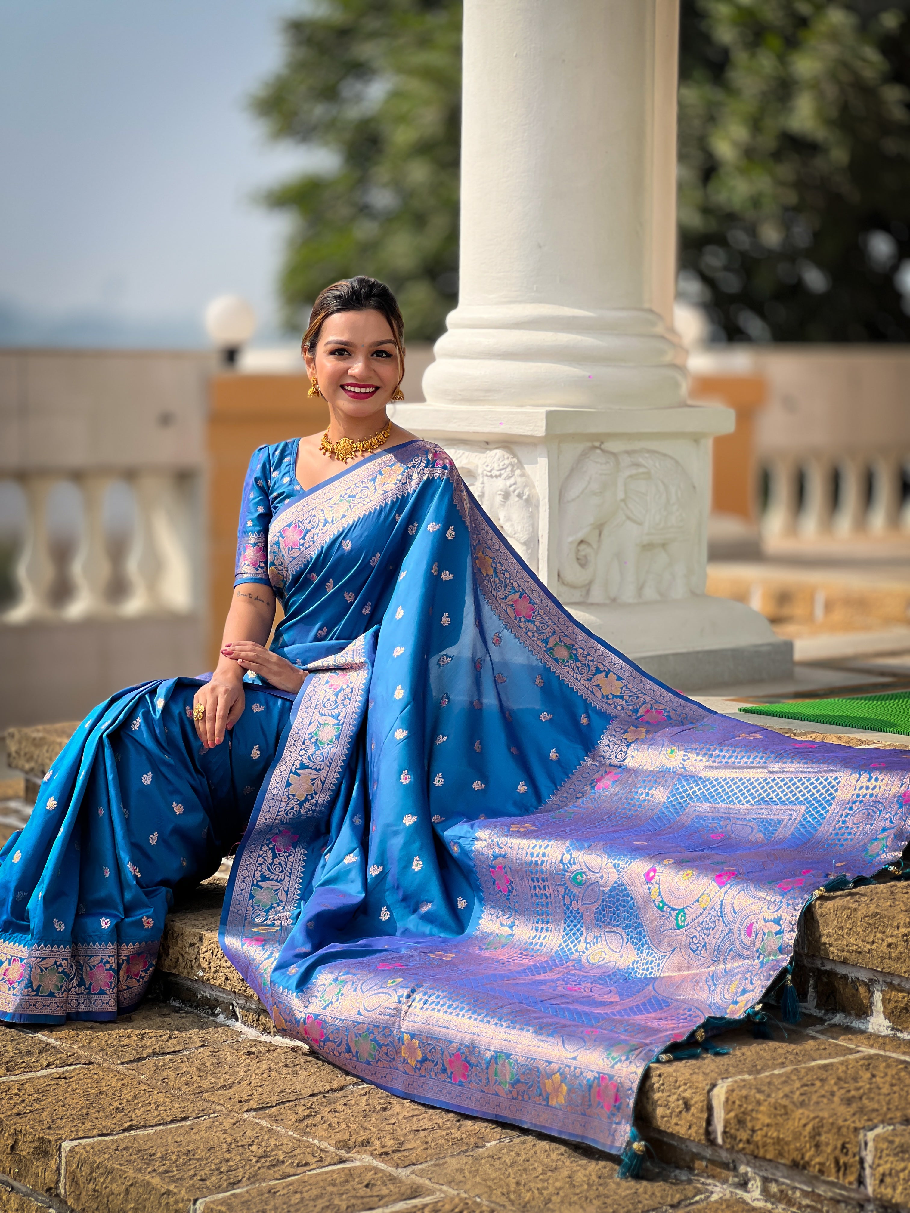 Sky Blue Soft Banarasi Silk Saree