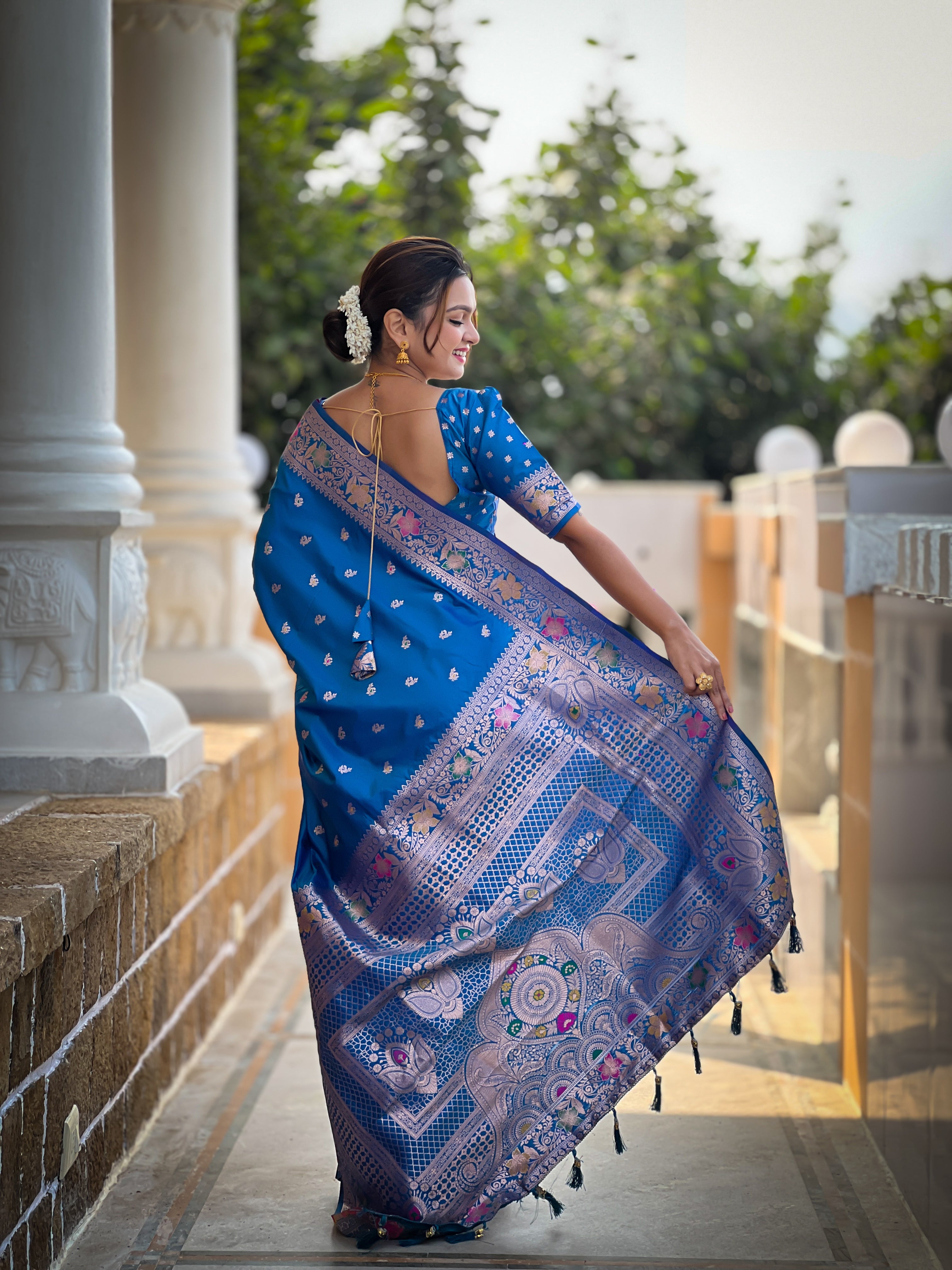 Sky Blue Soft Banarasi Silk Saree