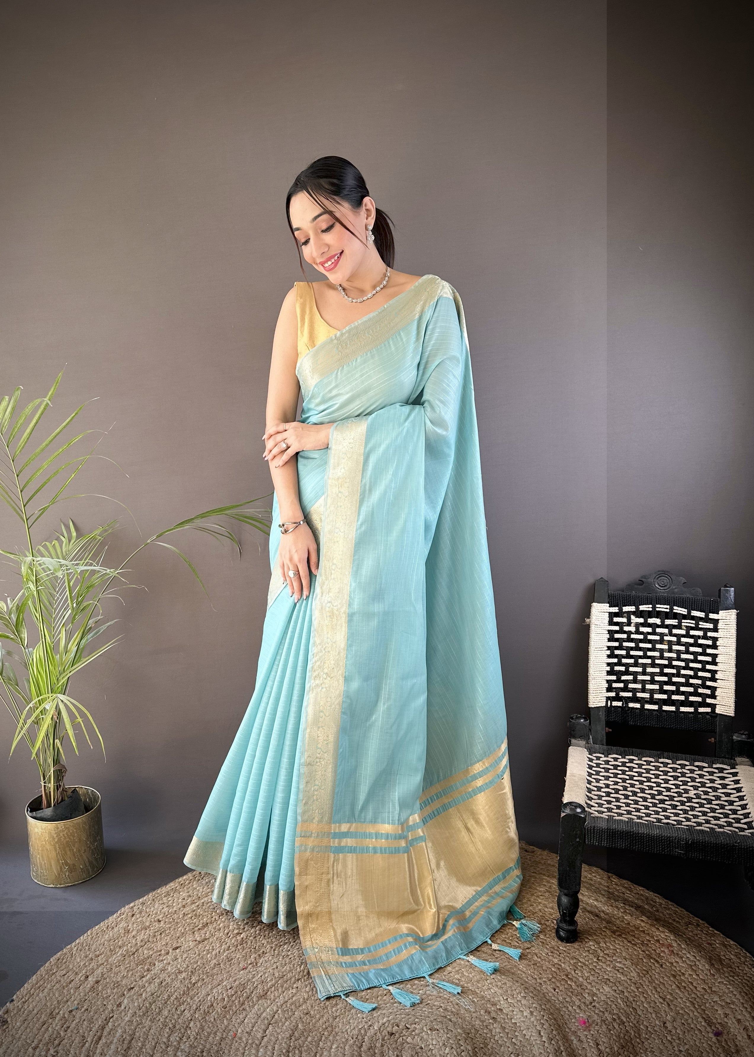 Sky Blue Summer Wear Traditional Cotton Saree