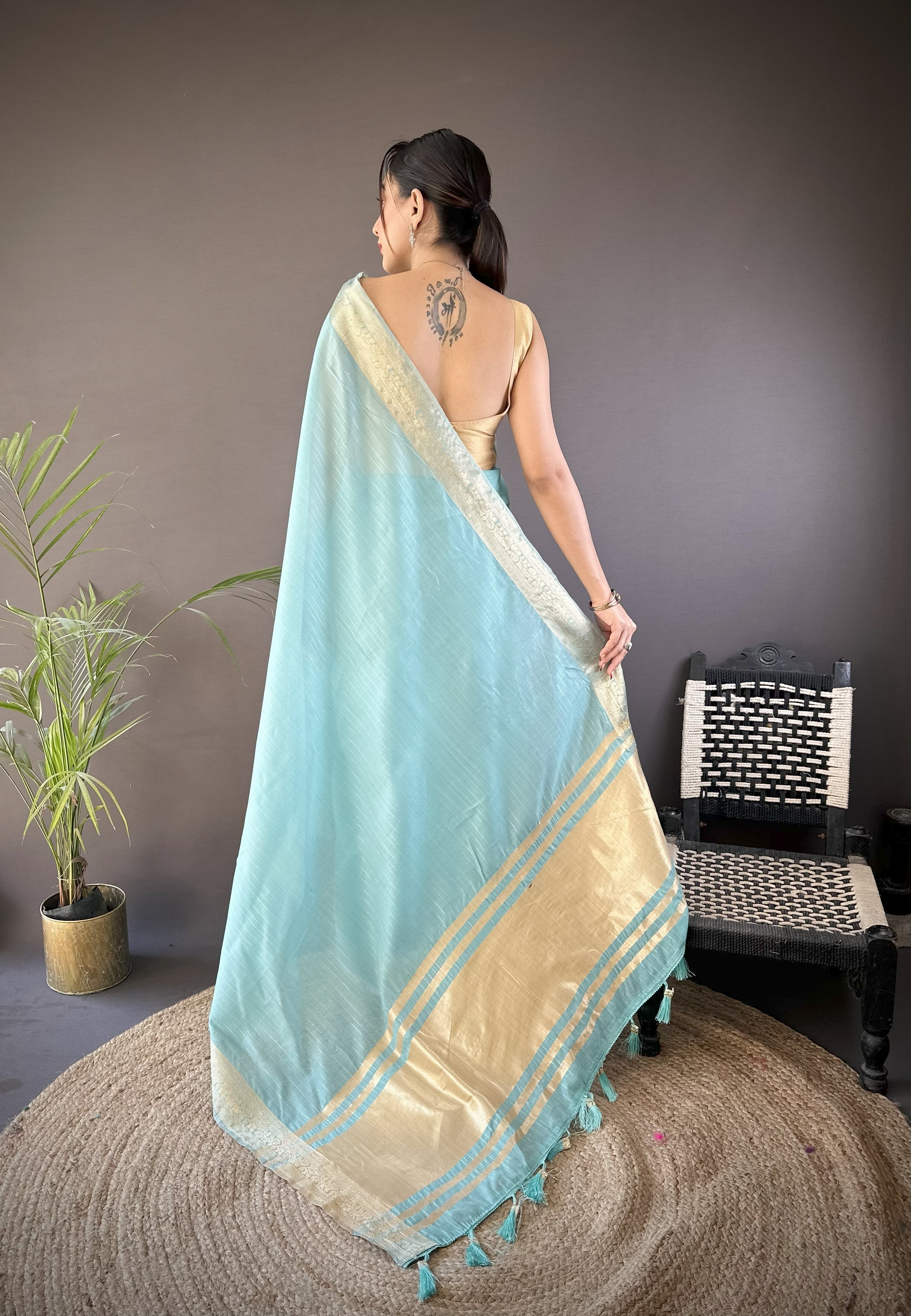 Sky Blue Summer Wear Traditional Cotton Saree