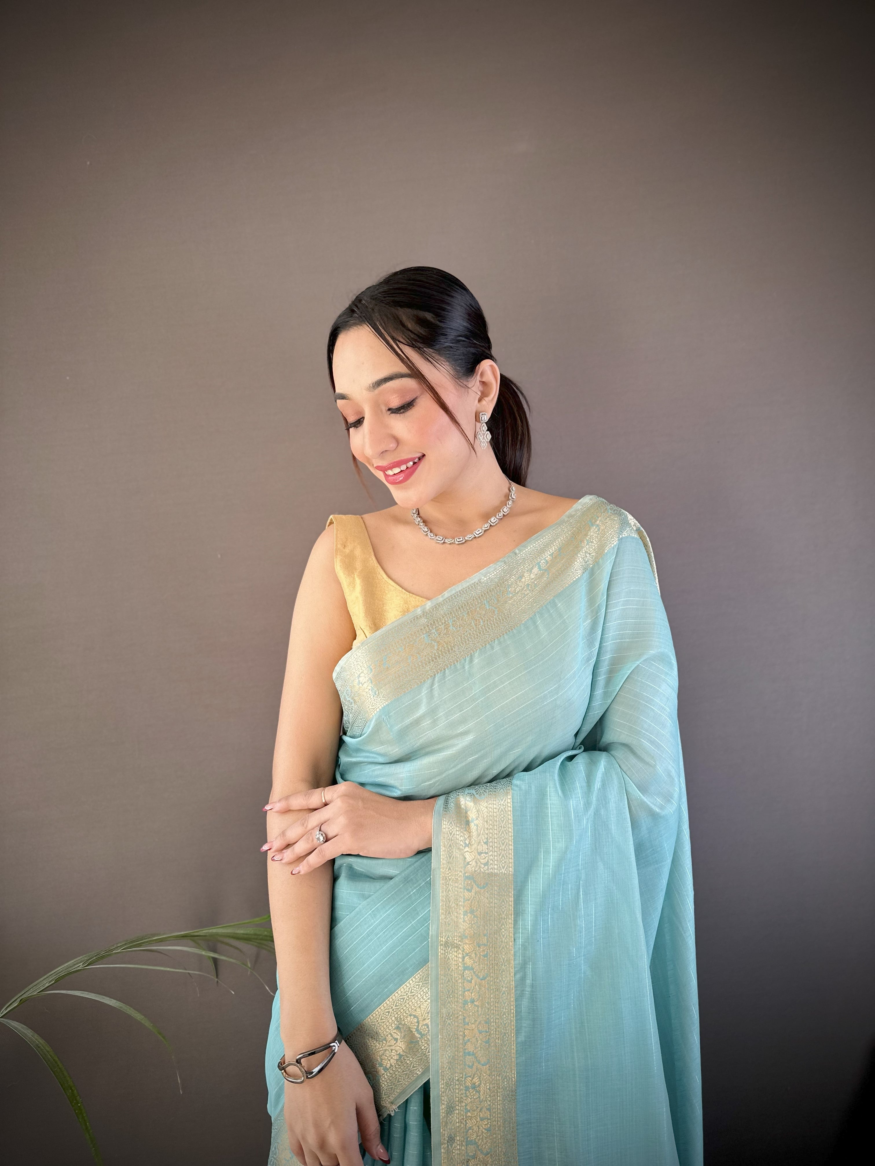 Sky Blue Summer Wear Traditional Cotton Saree