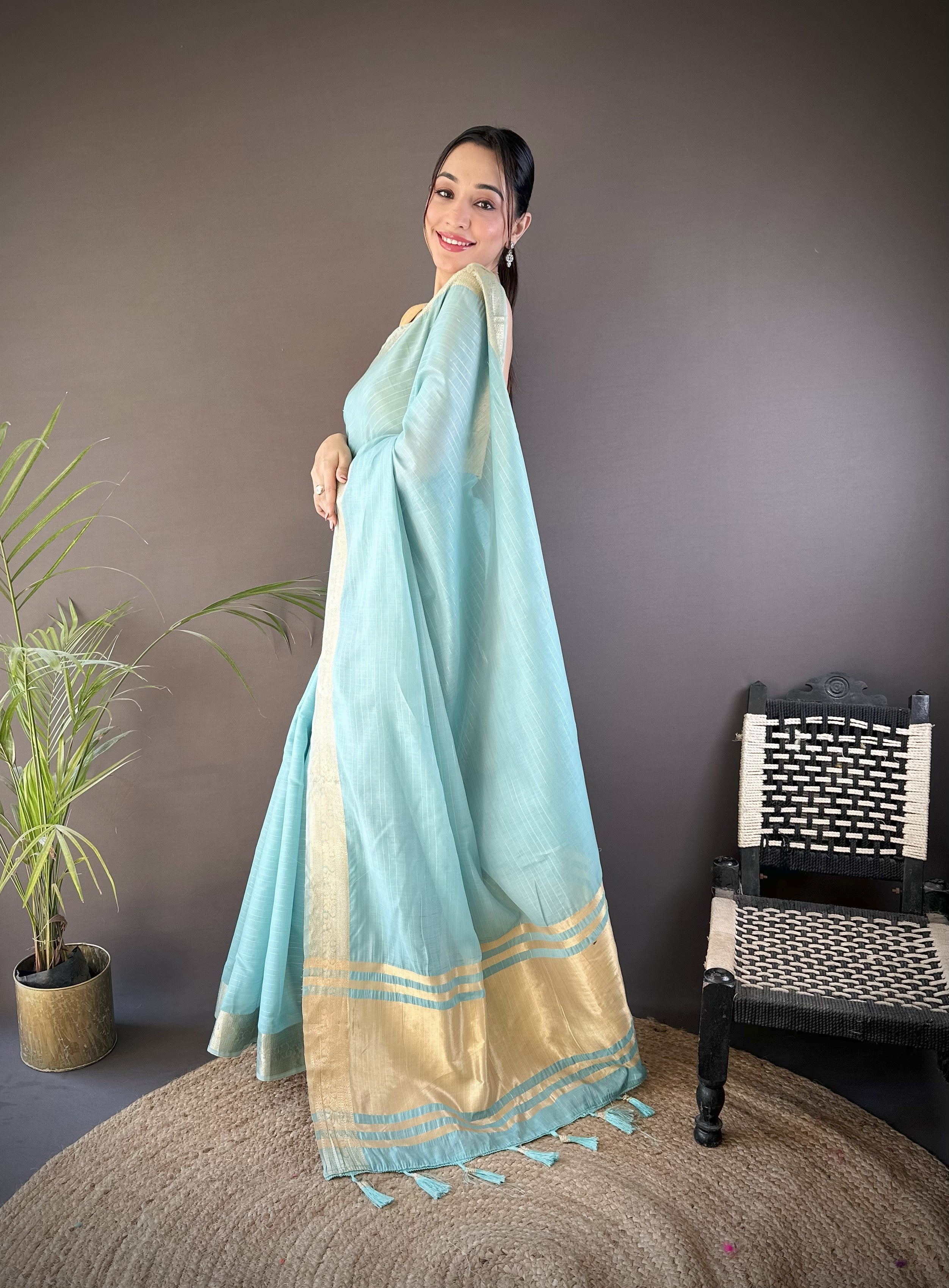 Sky Blue Summer Wear Traditional Cotton Saree