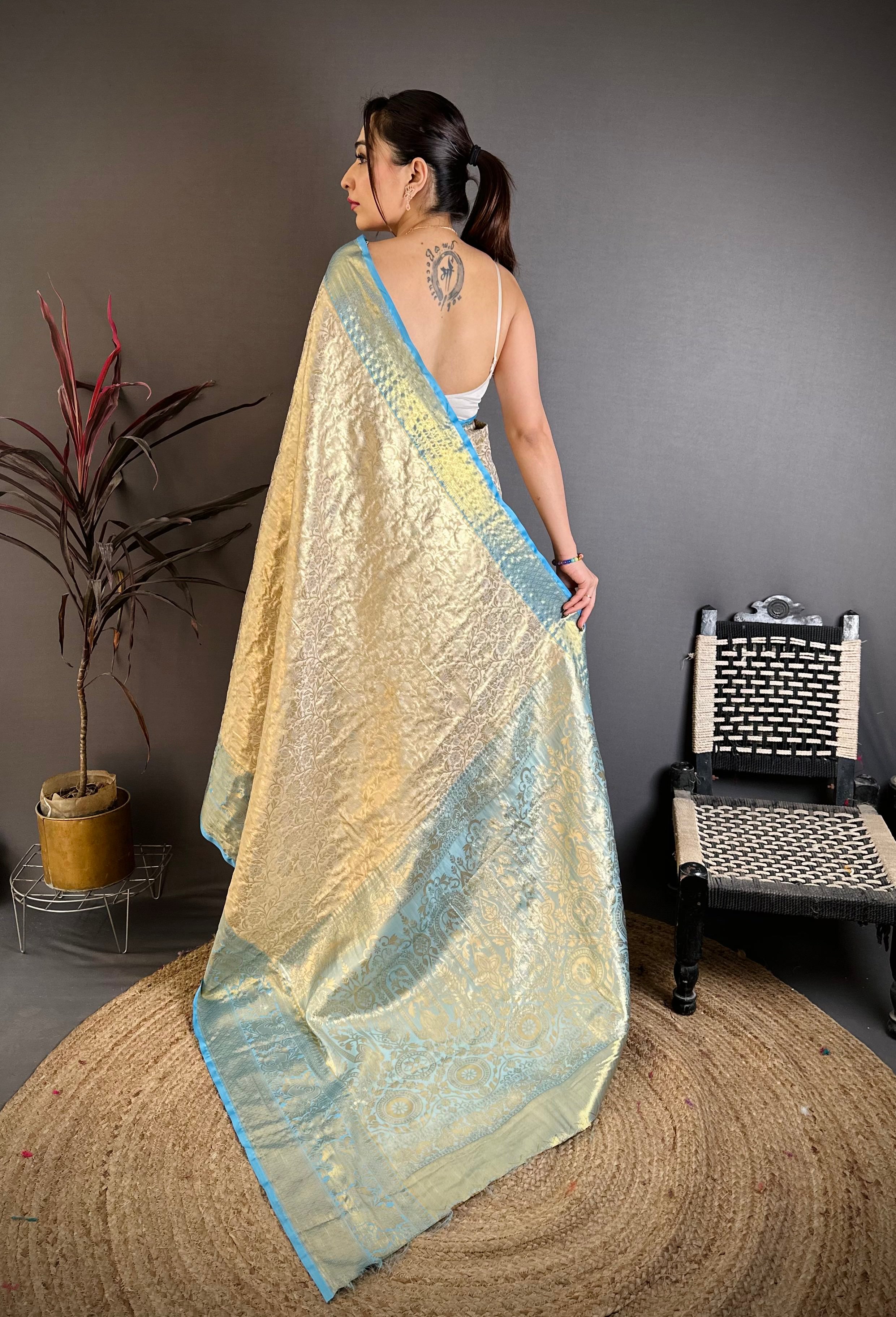 Sky Blue Wedding Wear Kanchipuram Silk Saree