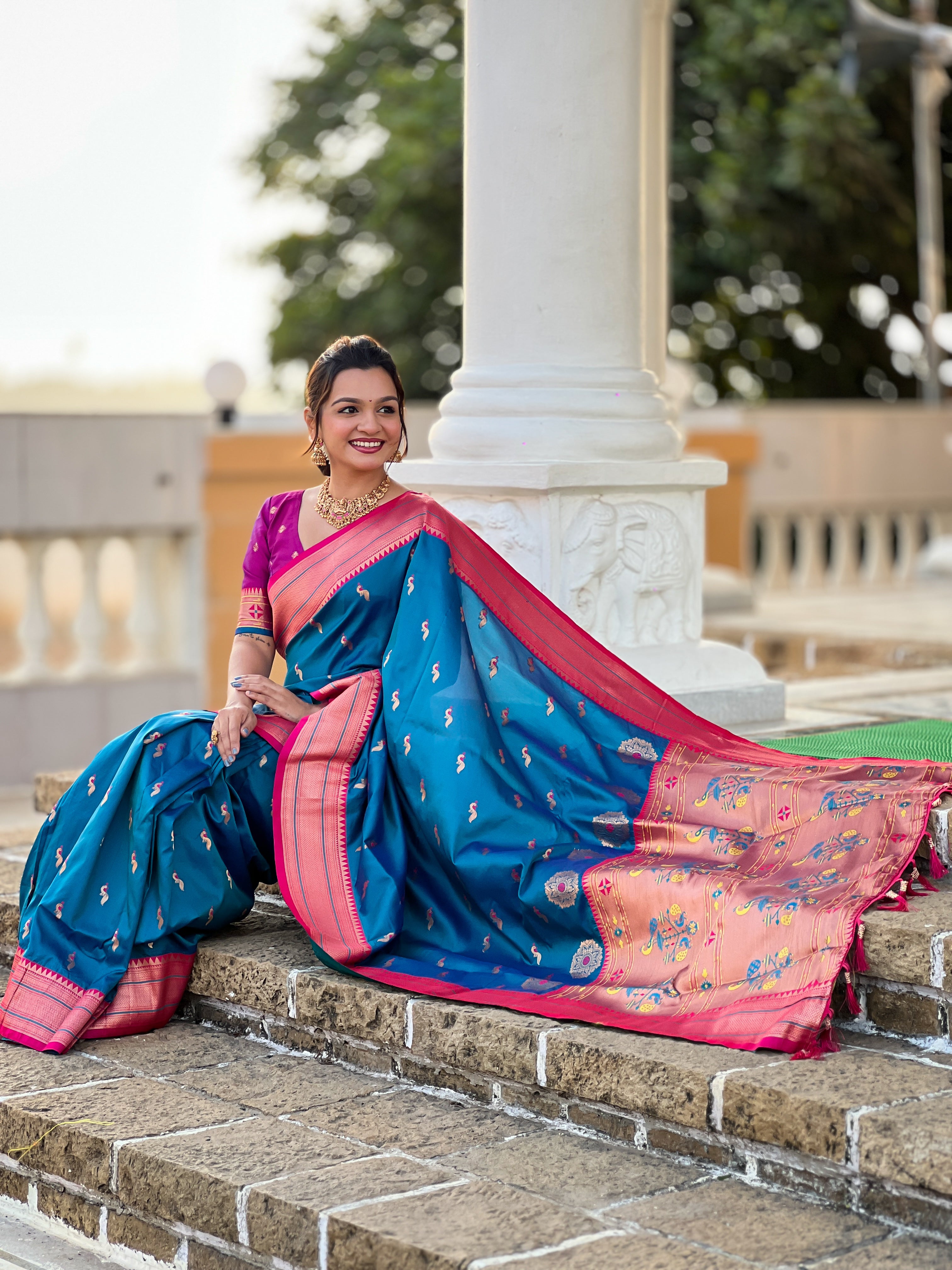 Sky Blue Wedding Wear Soft Paithani Silk Saree