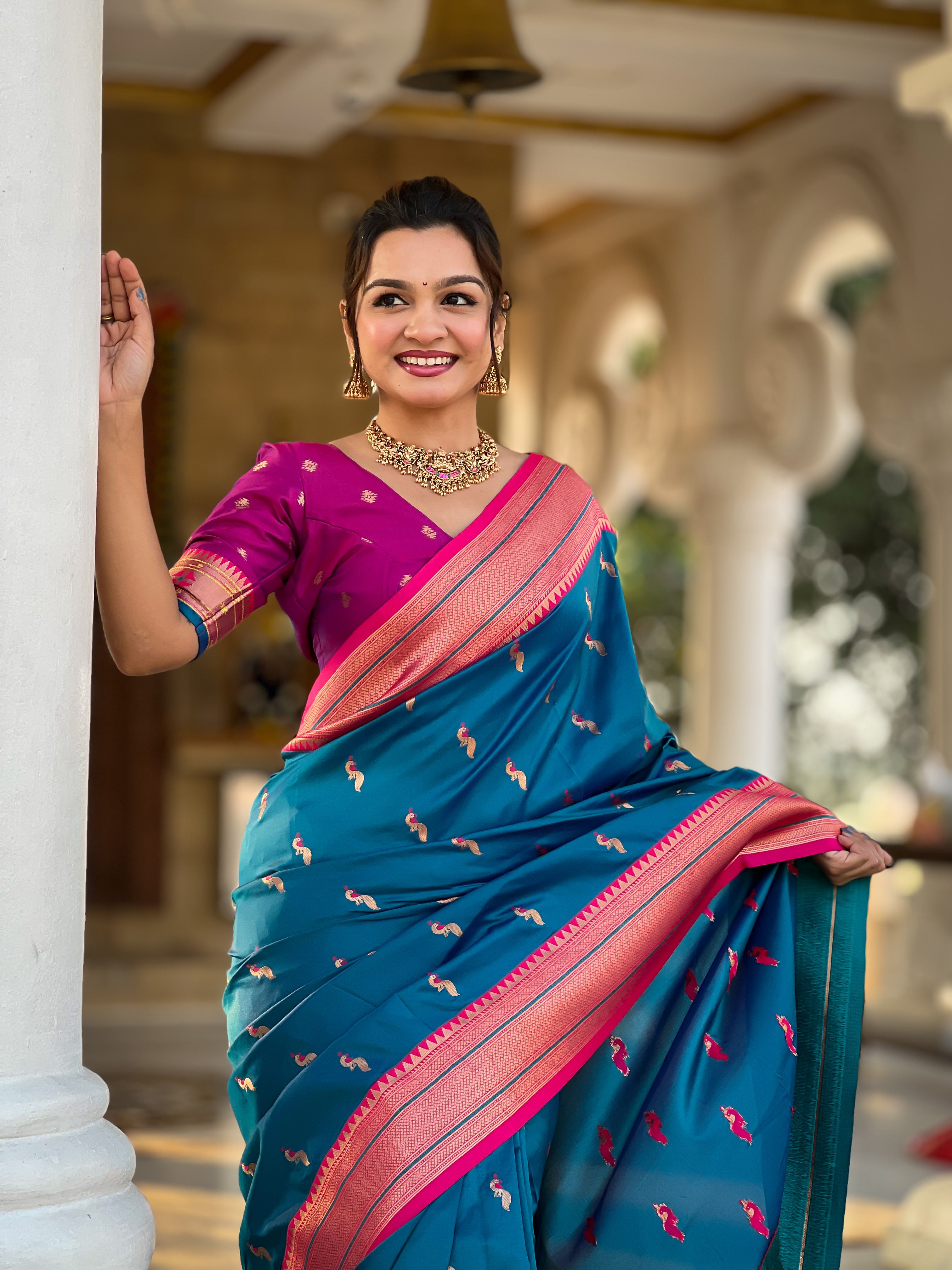 Sky Blue Wedding Wear Soft Paithani Silk Saree