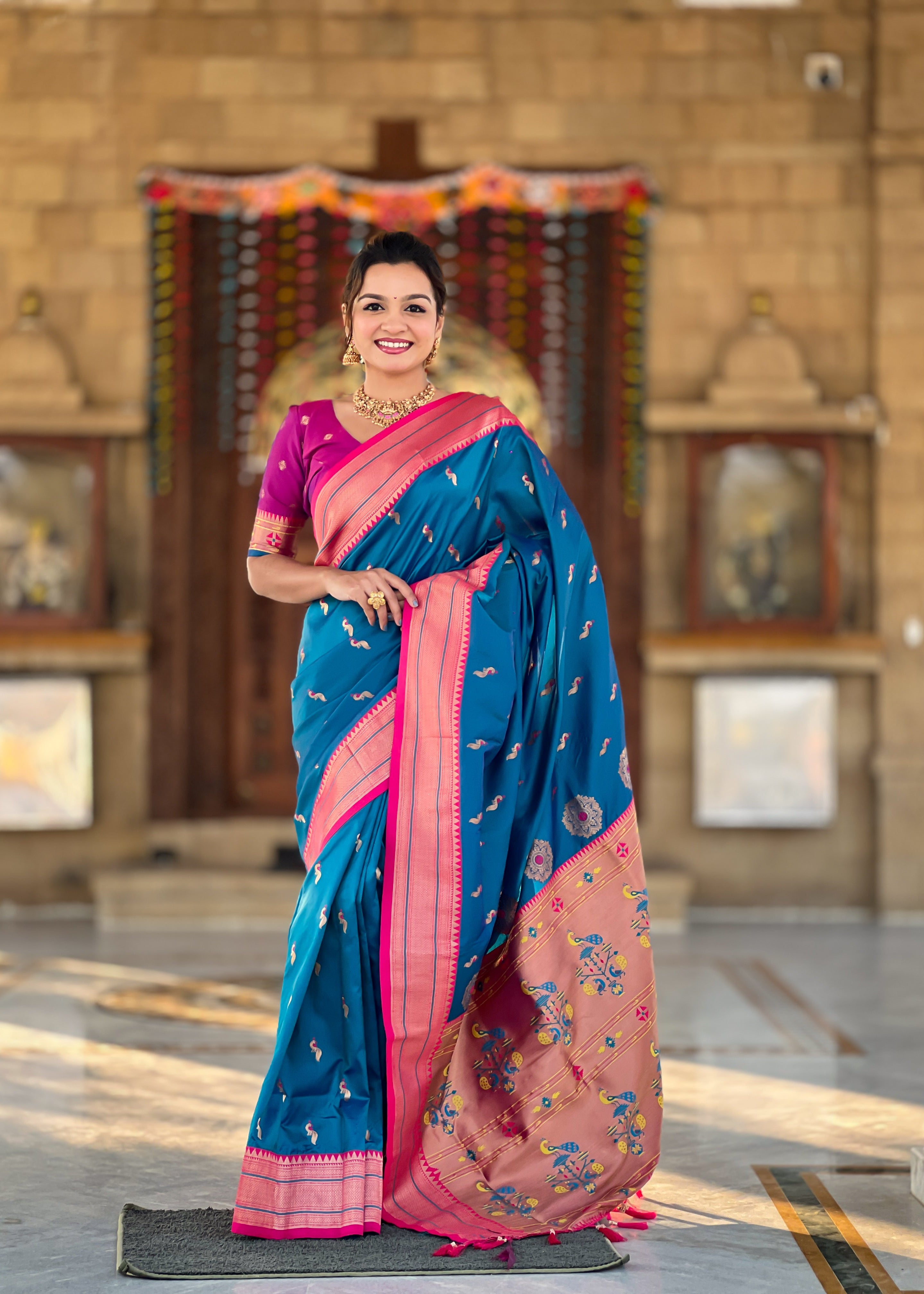 Sky Blue Wedding Wear Soft Paithani Silk Saree
