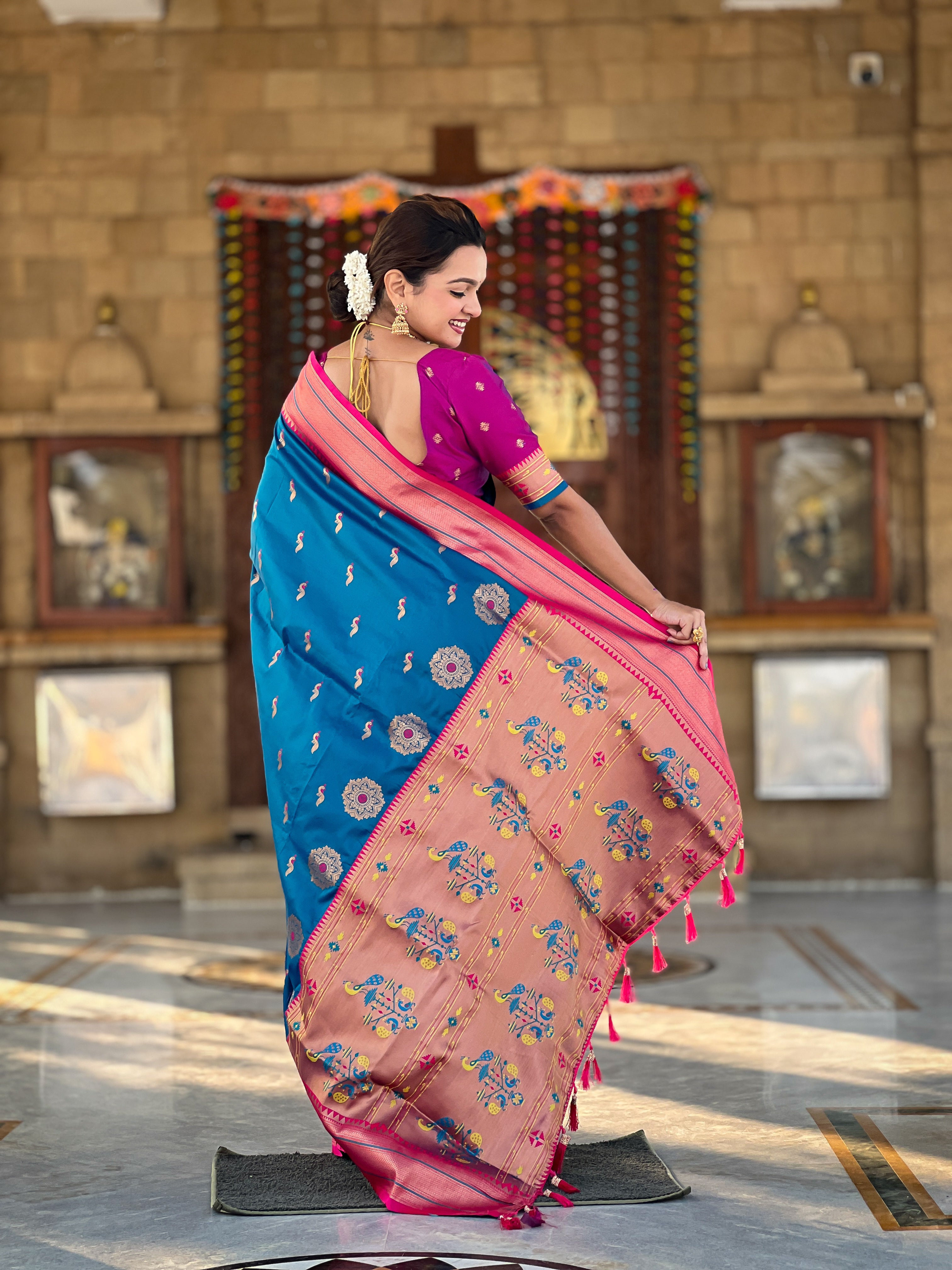Sky Blue Wedding Wear Soft Paithani Silk Saree