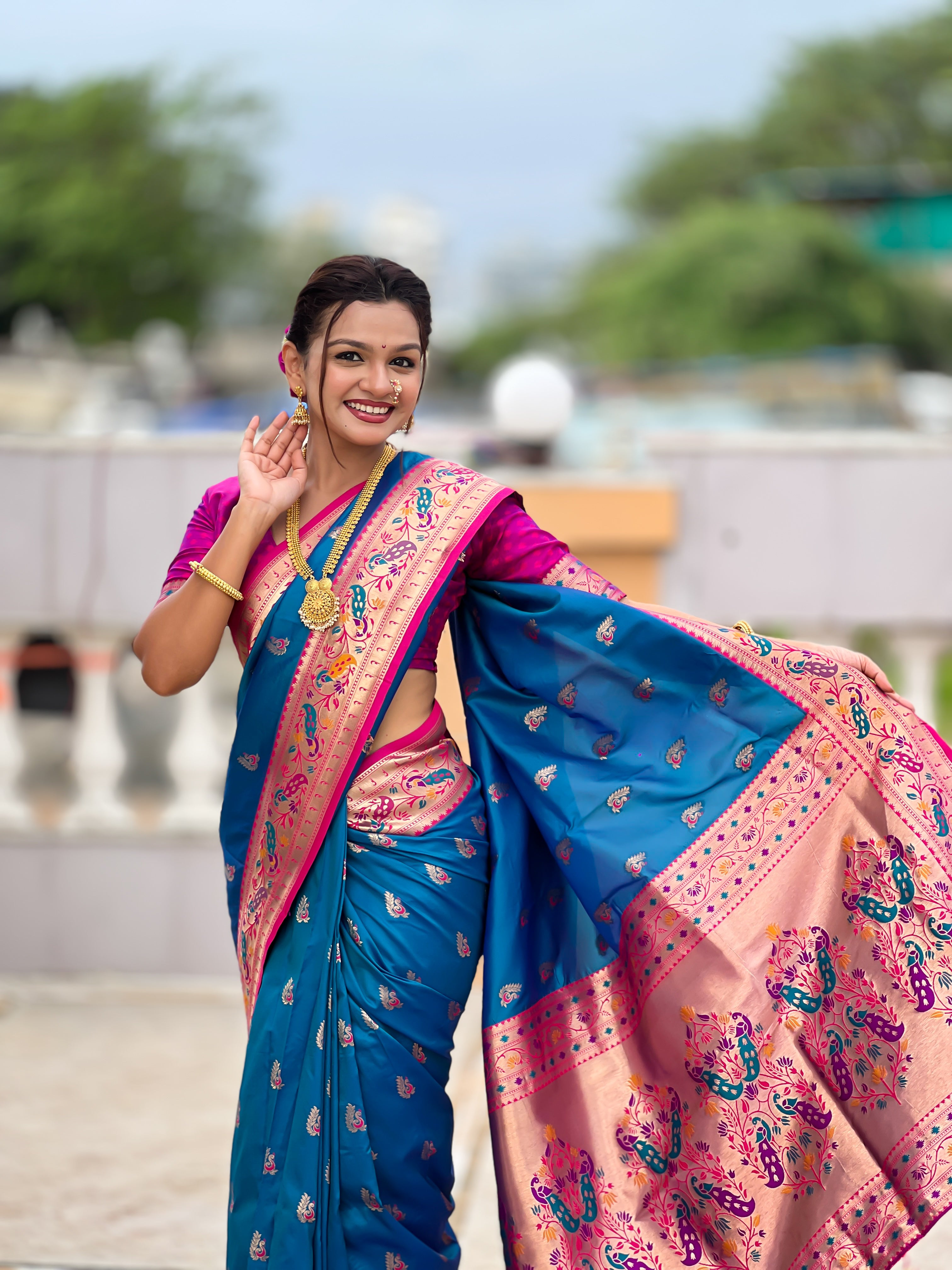 Sky Blue Wedding Wear Soft Paithani Silk Saree