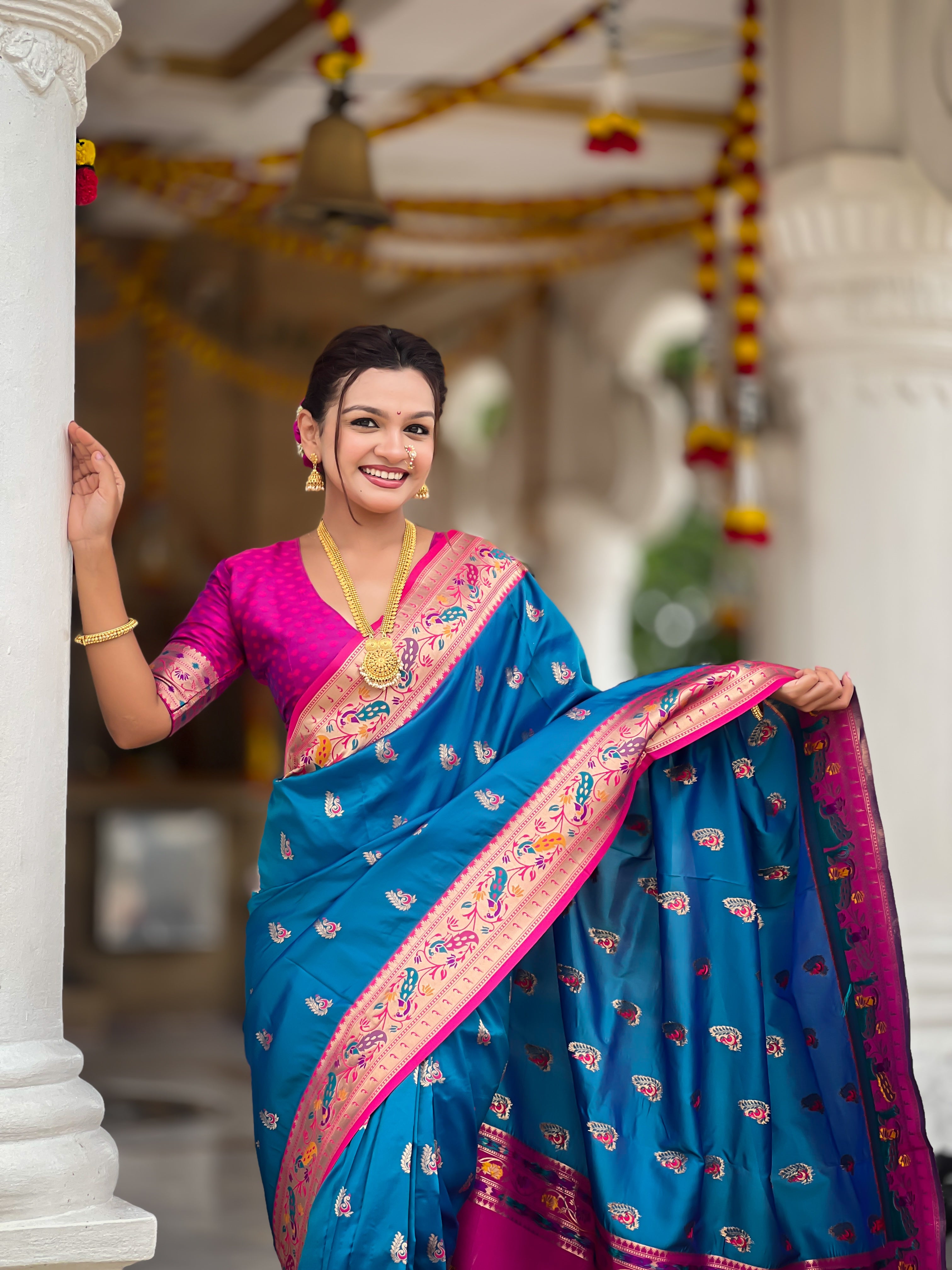Sky Blue Wedding Wear Soft Paithani Silk Saree