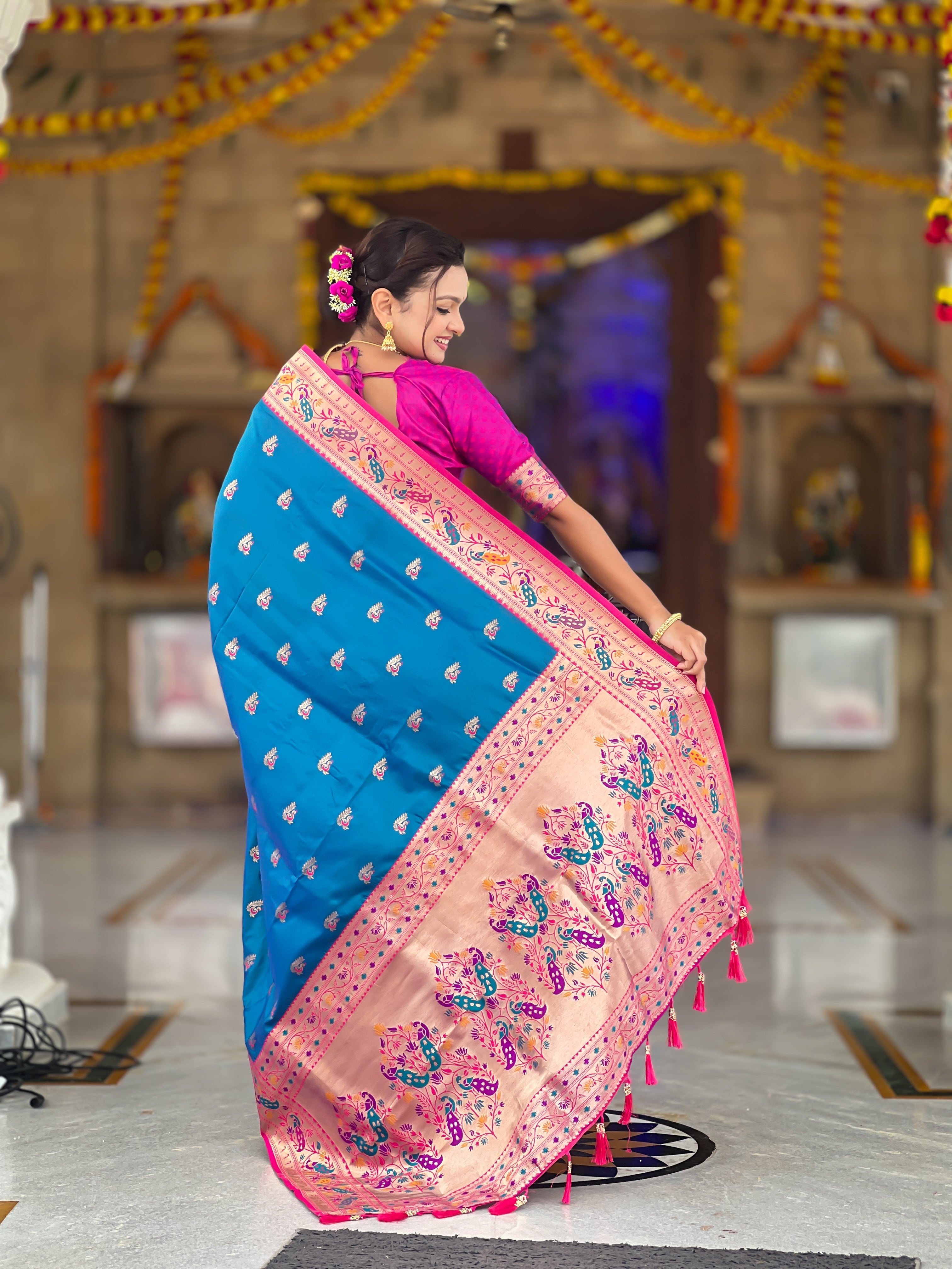 Sky Blue Wedding Wear Soft Paithani Silk Saree