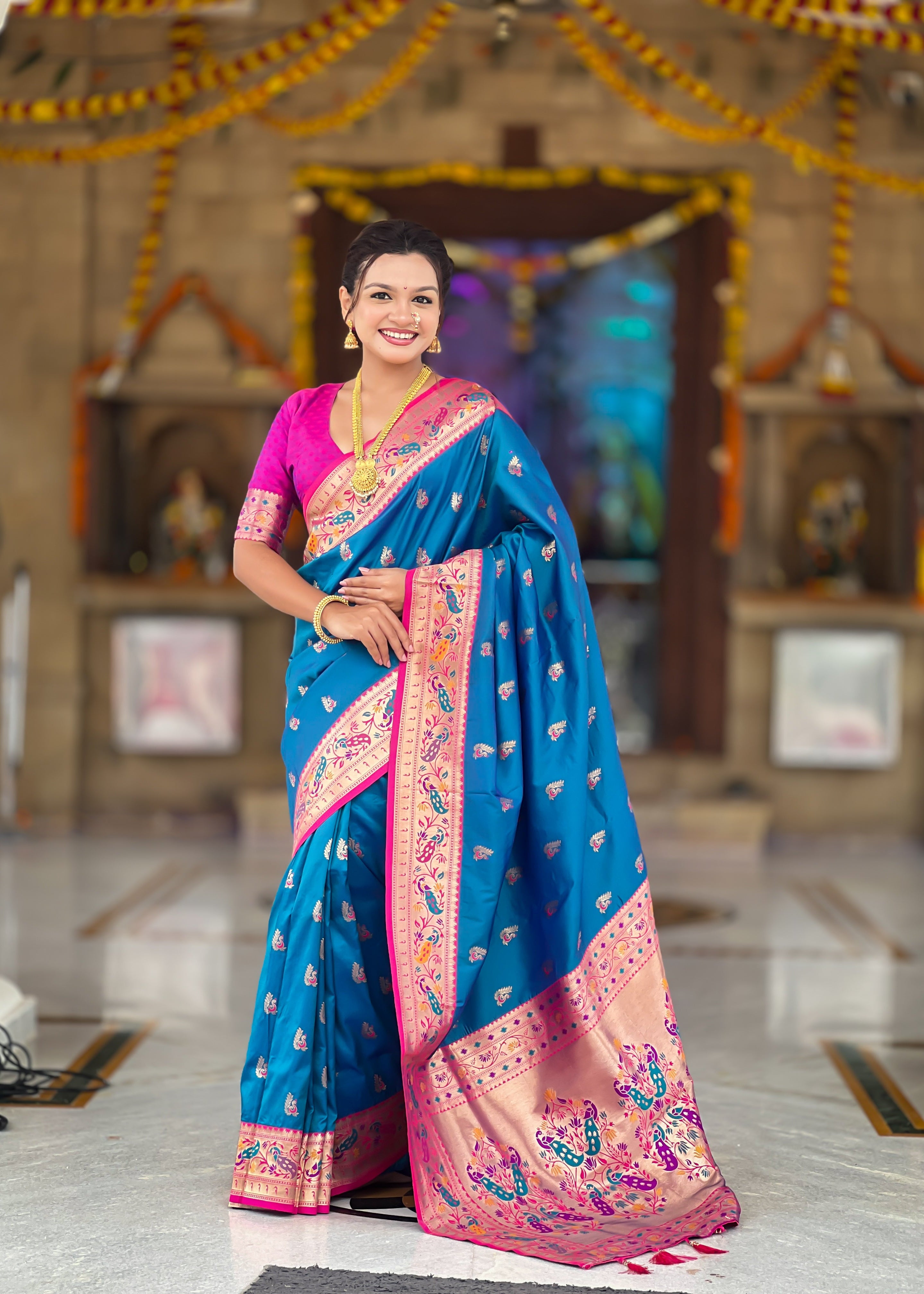 Sky Blue Wedding Wear Soft Paithani Silk Saree