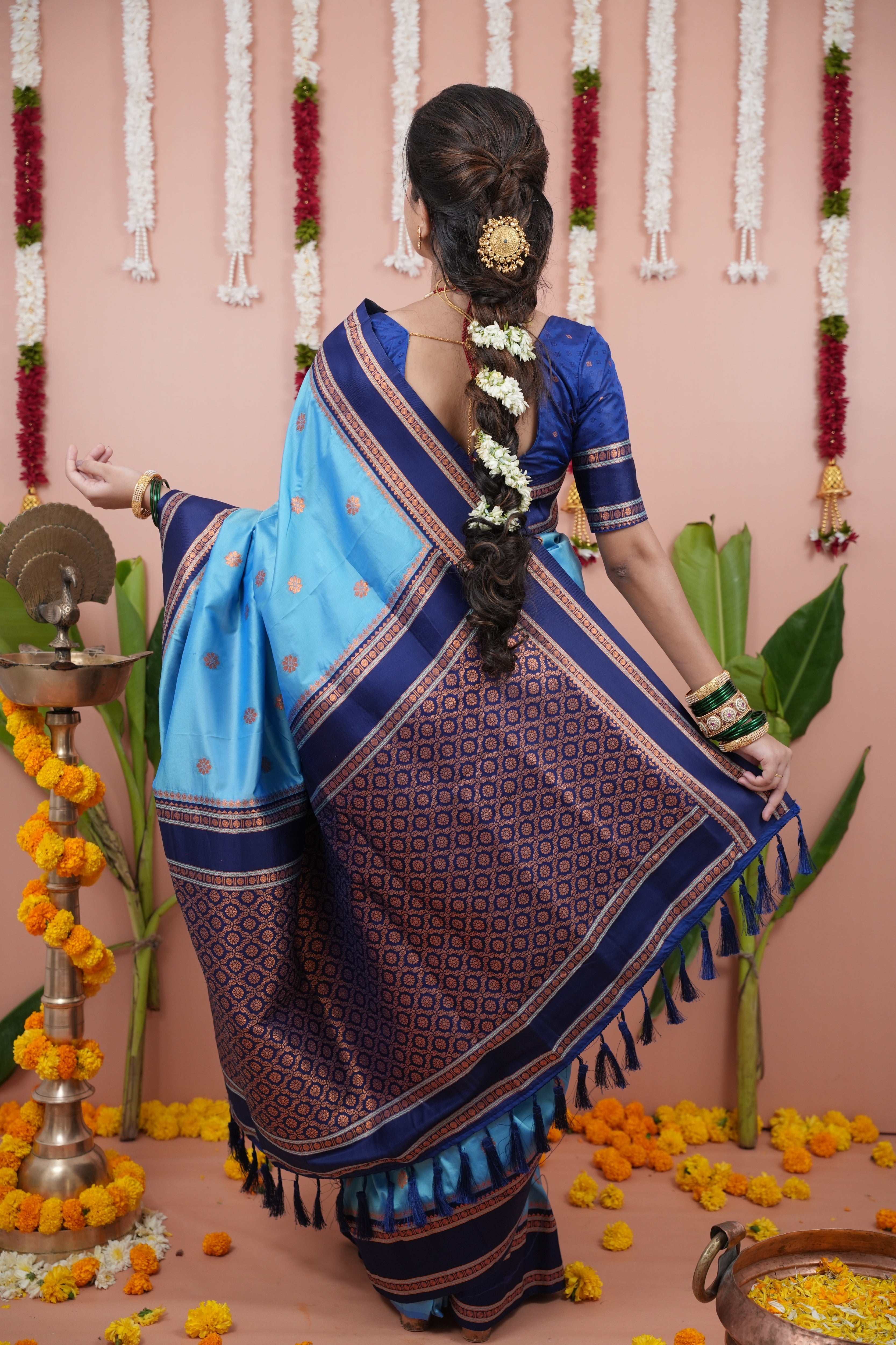 Sky Blue Wedding Wear Soft Silk Saree