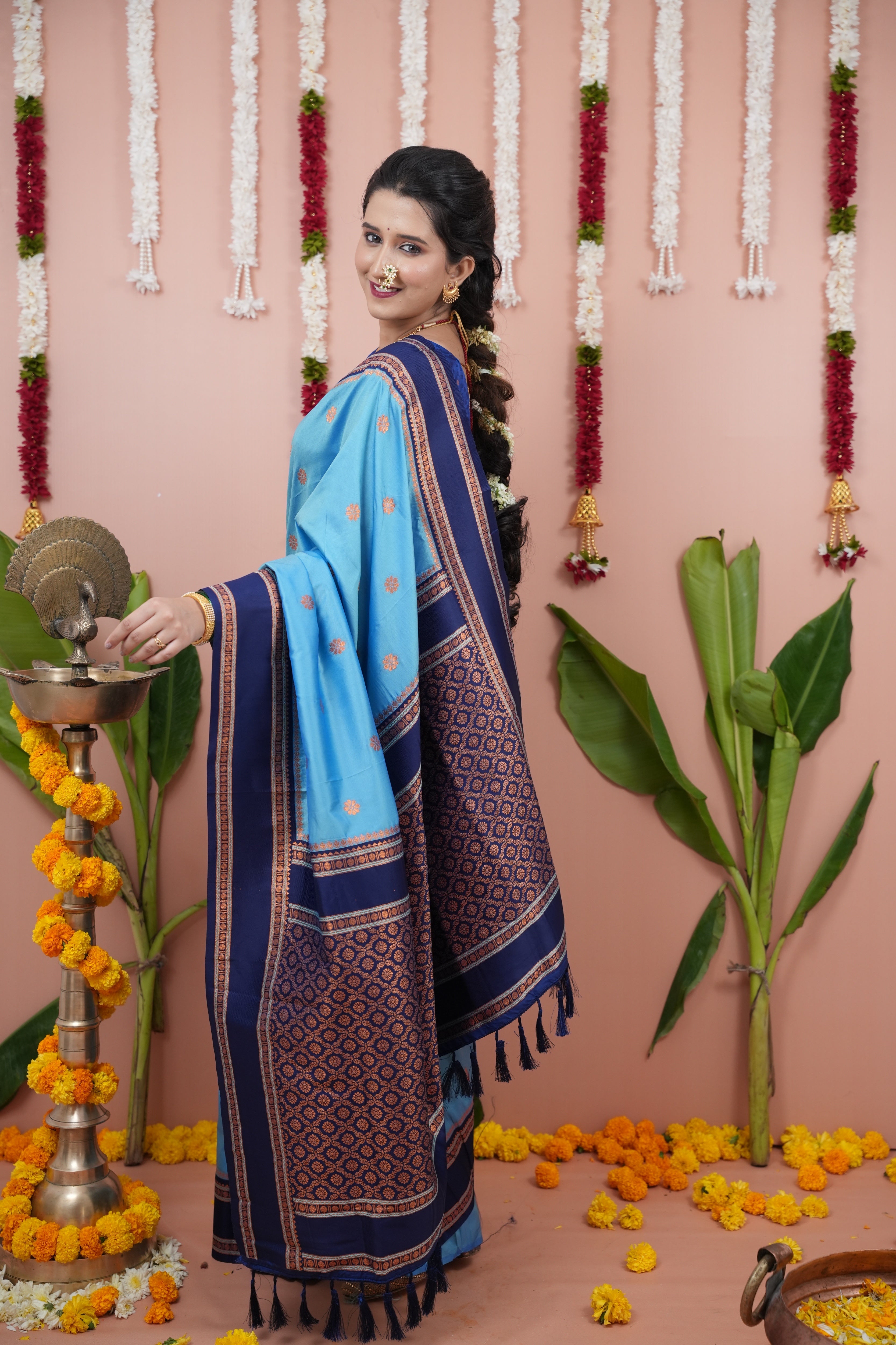 Sky Blue Wedding Wear Soft Silk Saree