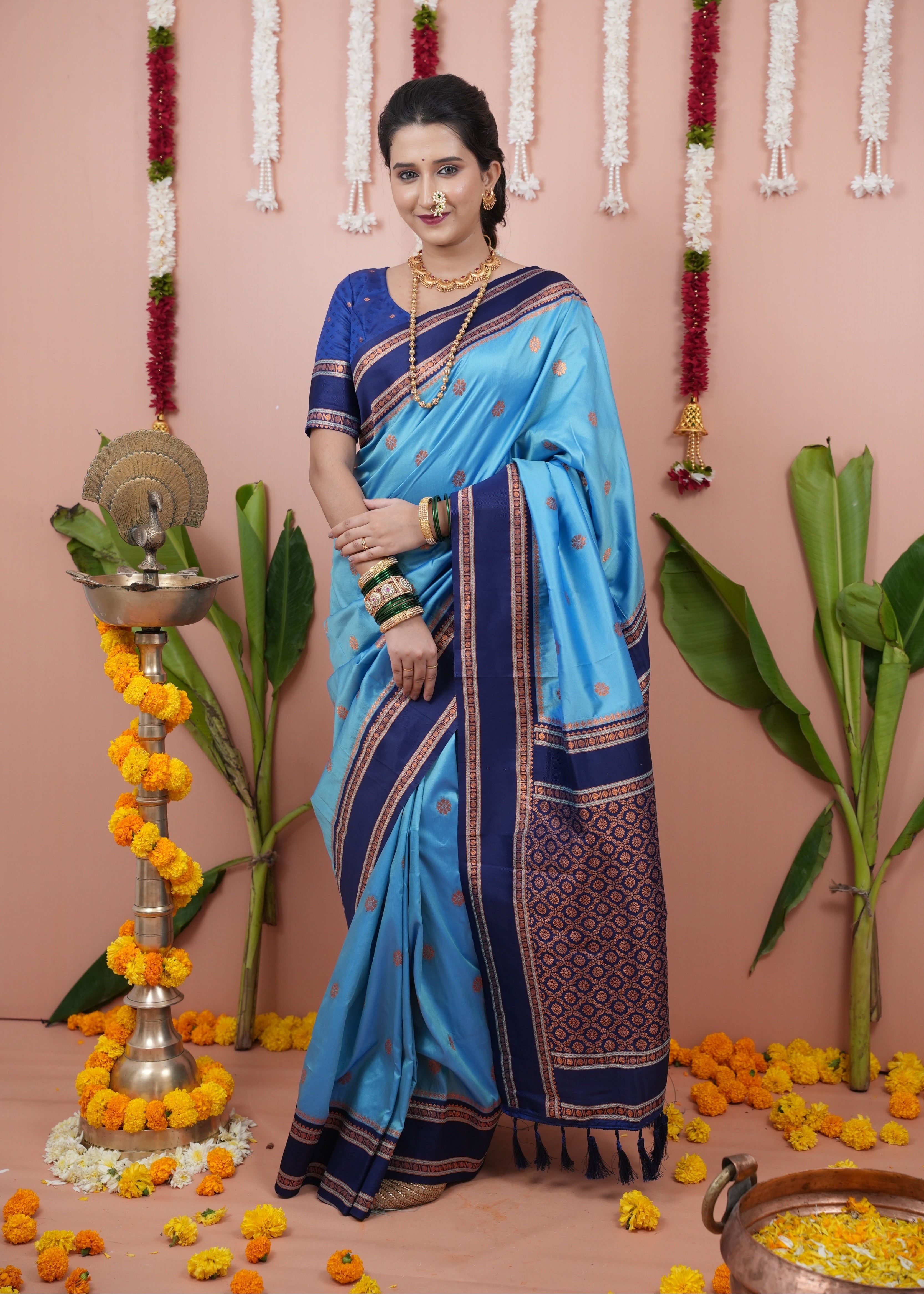 Sky Blue Wedding Wear Soft Silk Saree